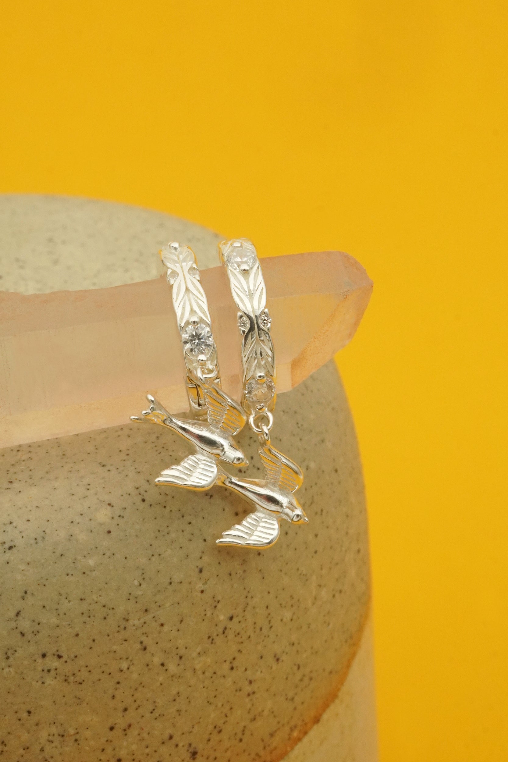 New Horizons Silver Hoops | Bird Huggie Hoop Earrings NZ