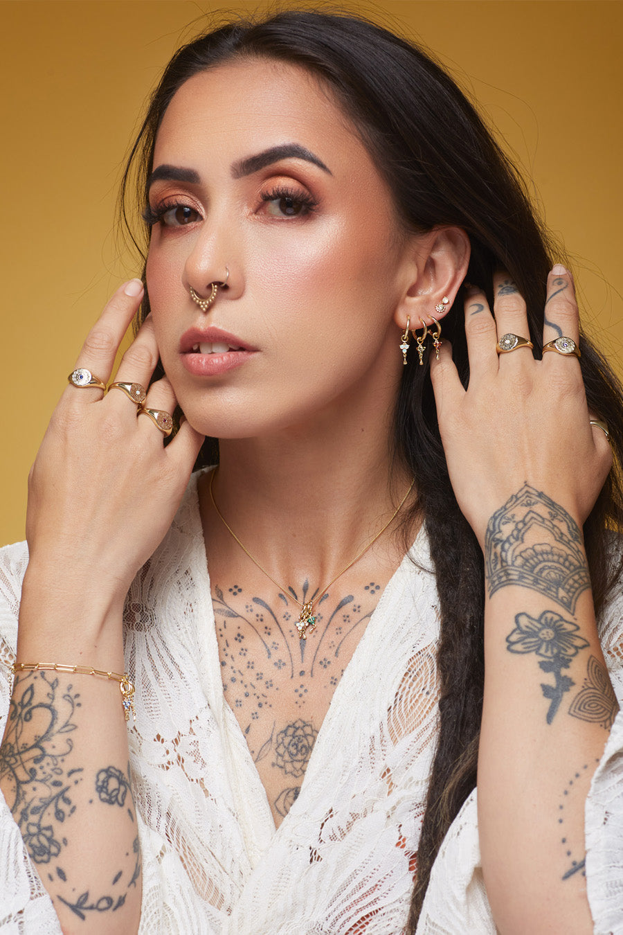 Gold November Citrine Signet Birthstone Ring worn by lady