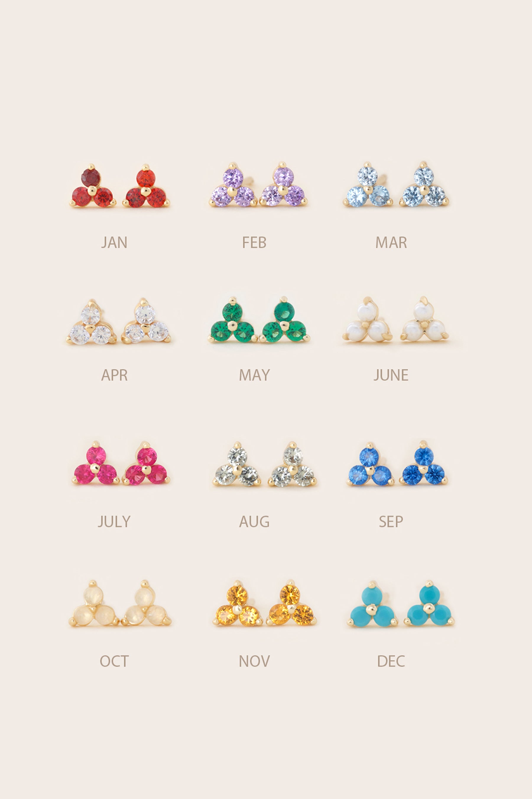 Birthstone Studs Set of 3 - Silver