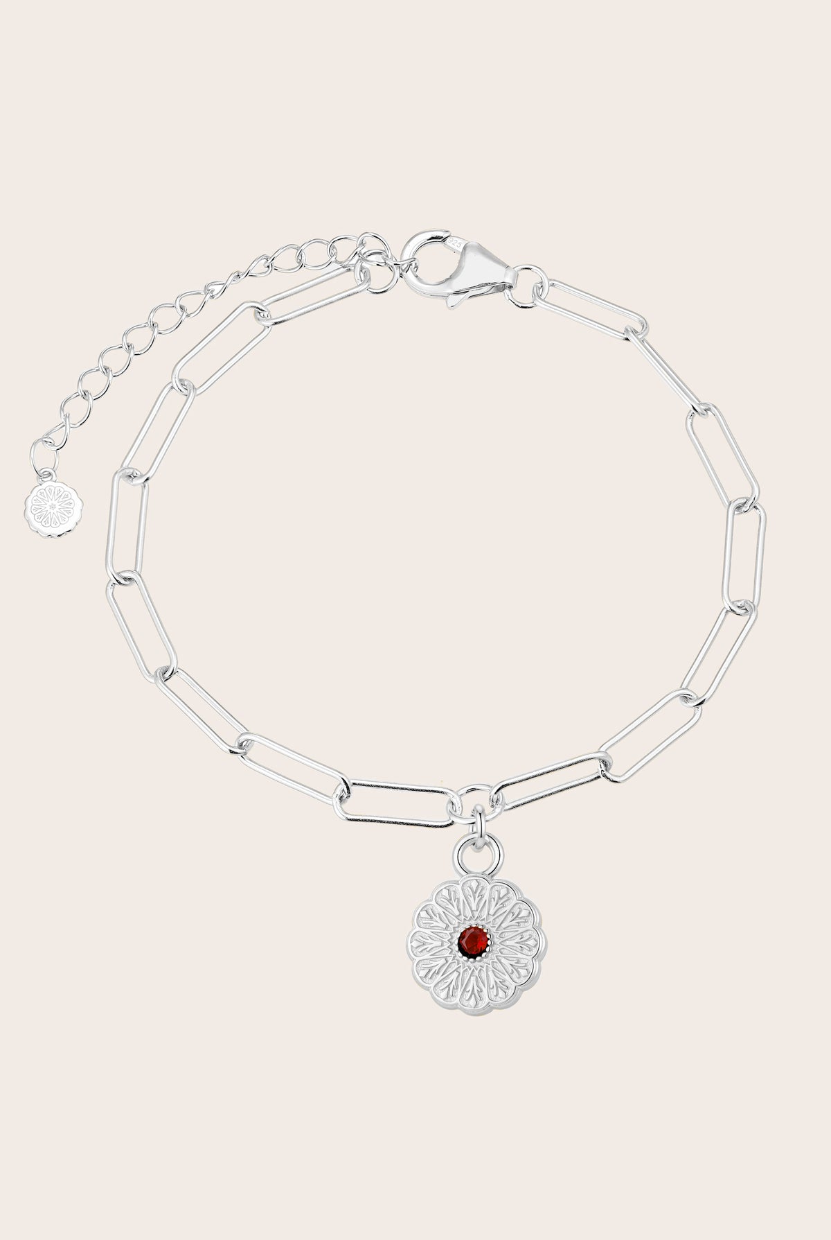 Silver Birthstone Bracelet - January/Garnet