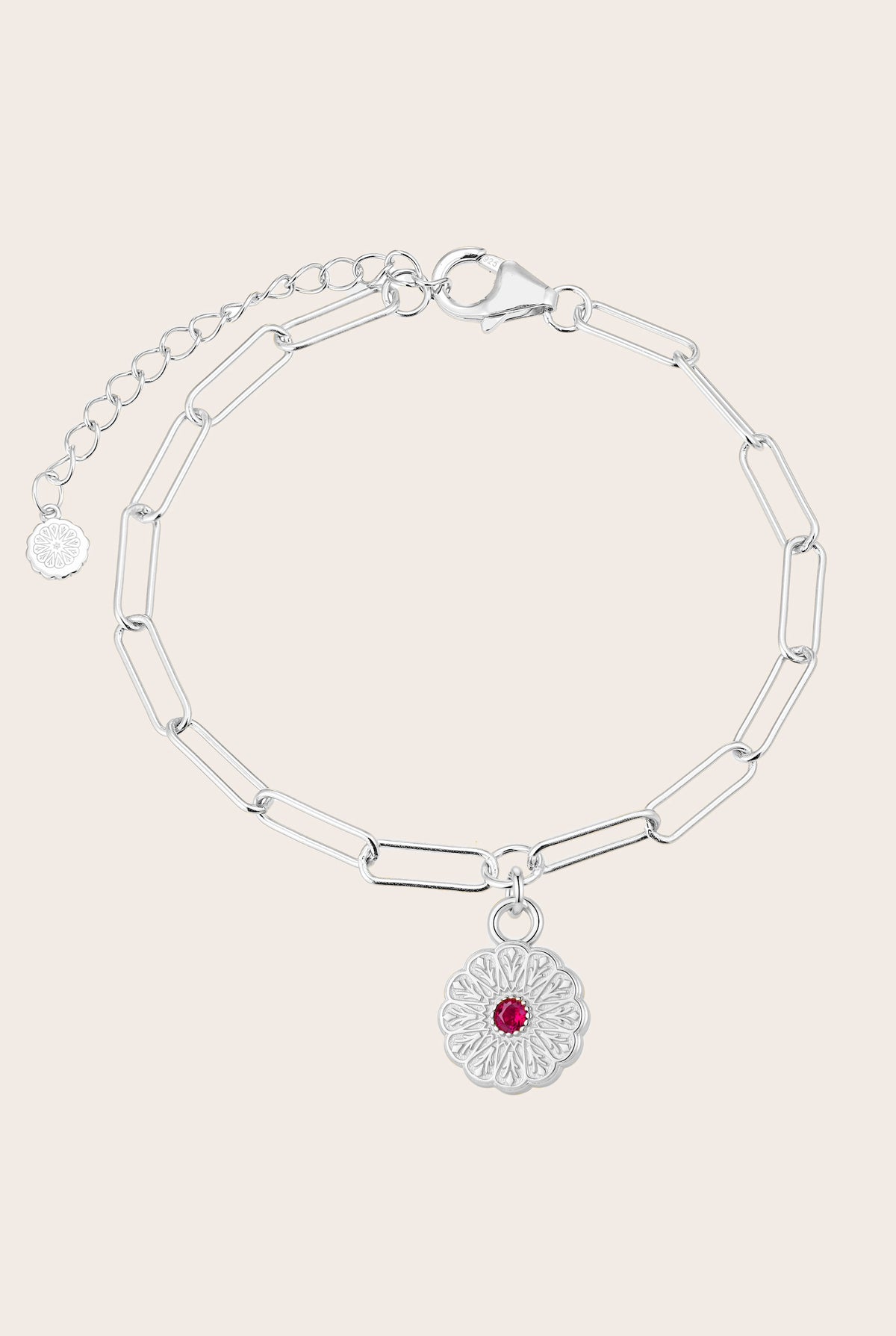 Silver Birthstone Bracelet - July/Ruby
