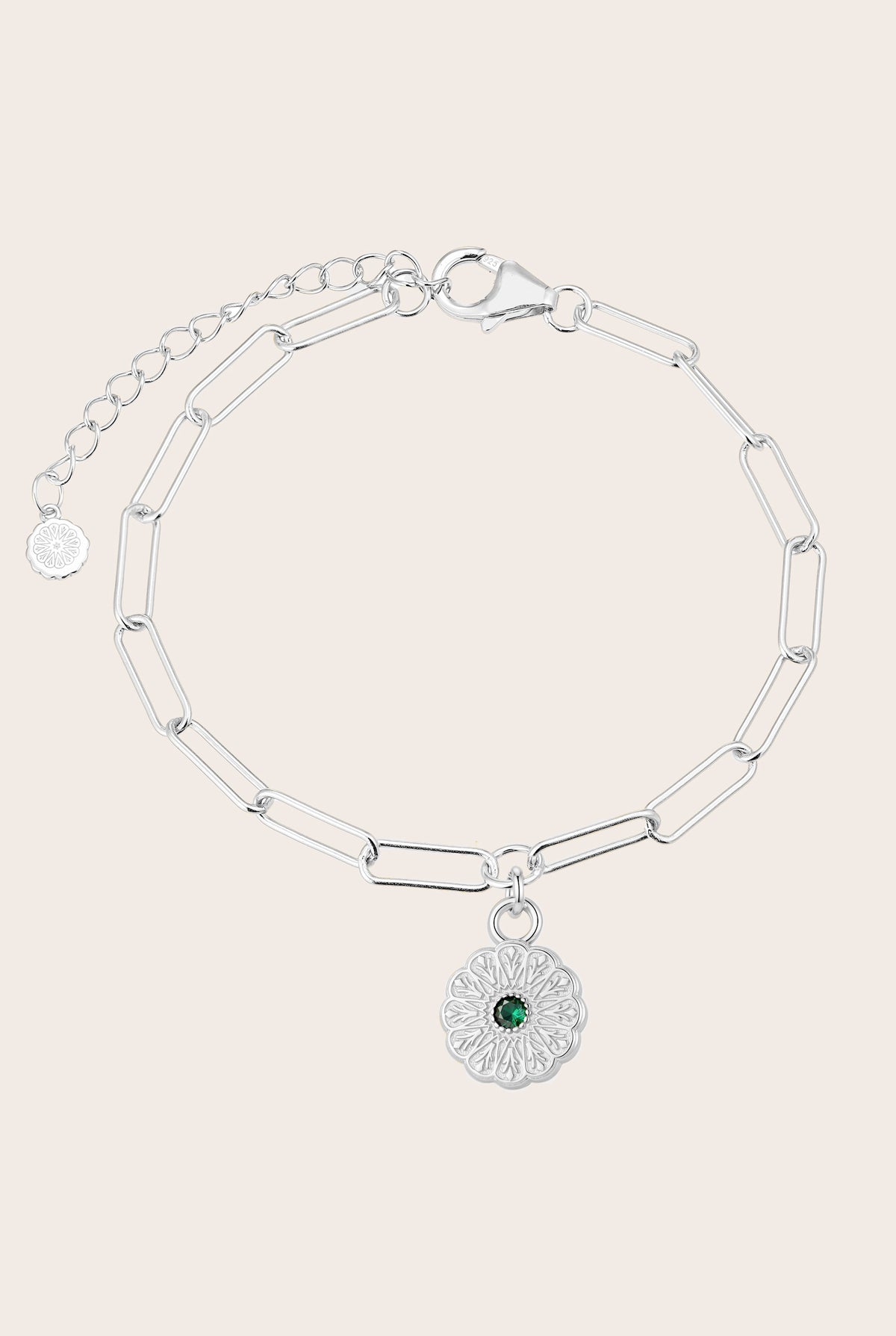 Silver Birthstone Bracelet - May/Emerald