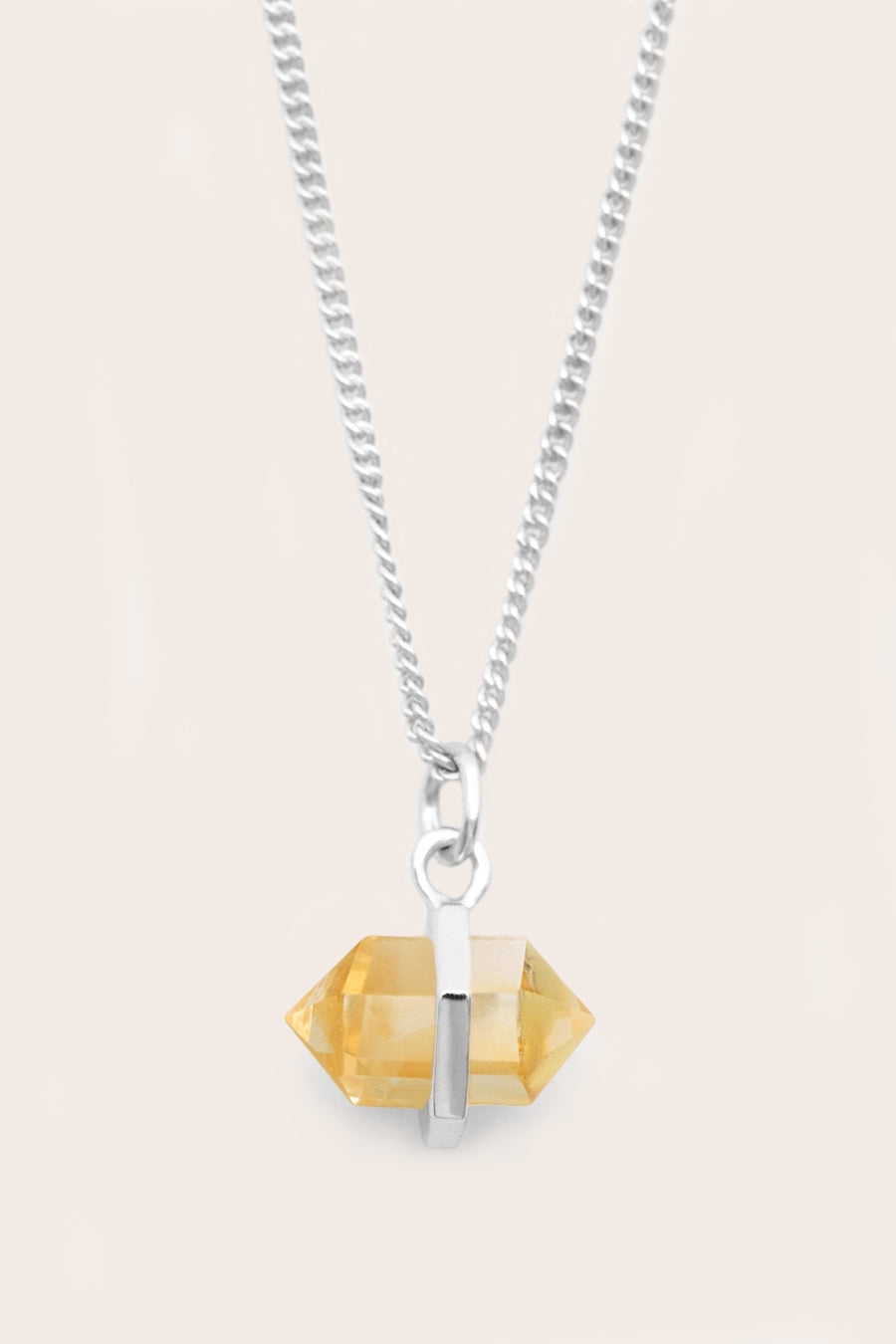 yellow citrine abundance crystal necklace in silver