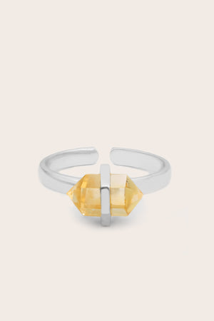 yellow citrine abundance crystal ring  in silver