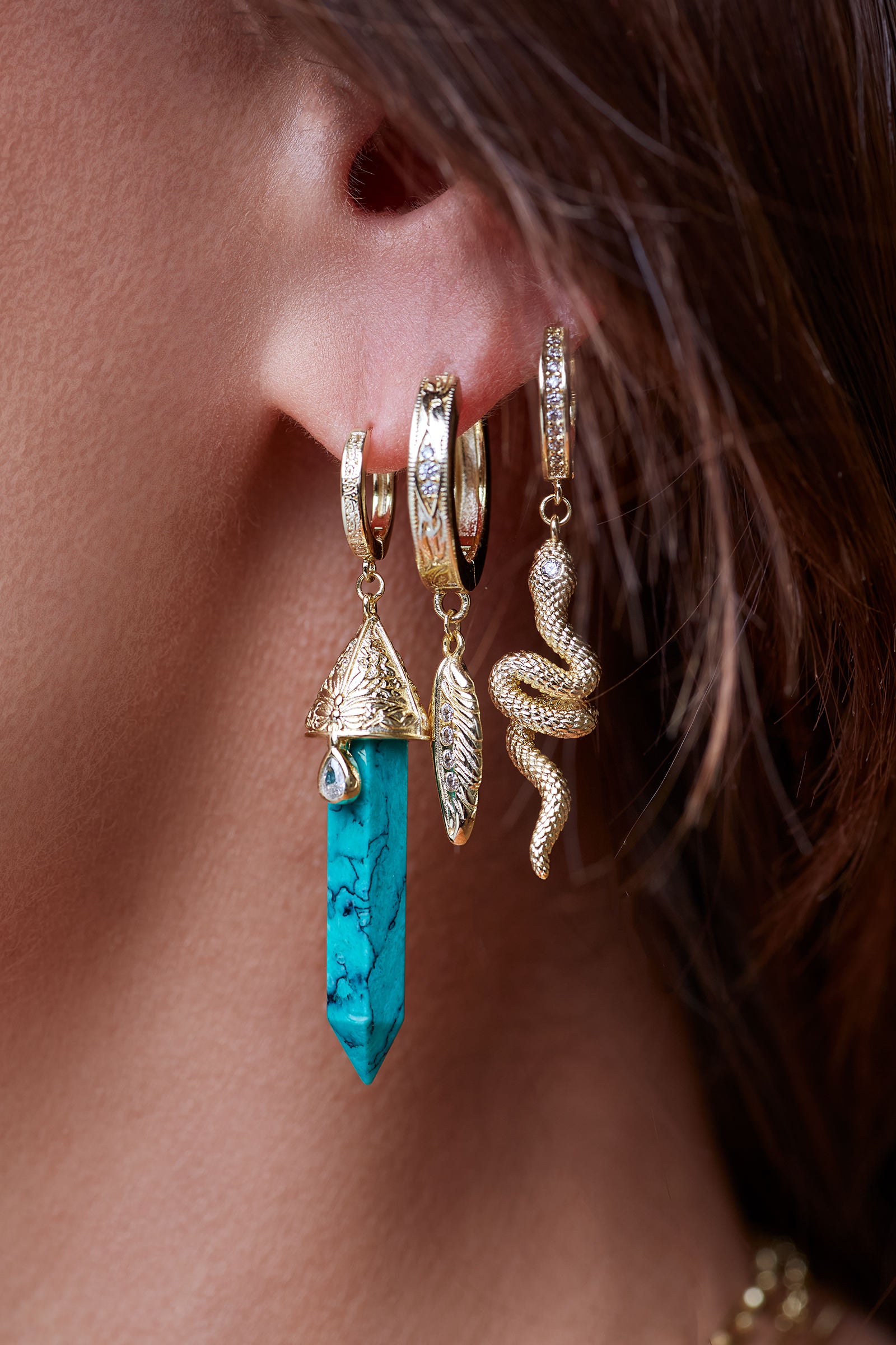 Trust The Path Feather Hoops - Gold