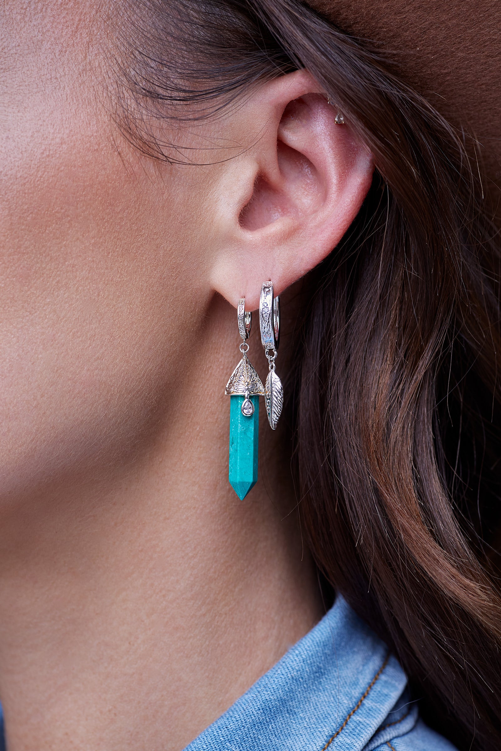 Trust The Path Feather Hoops - Silver