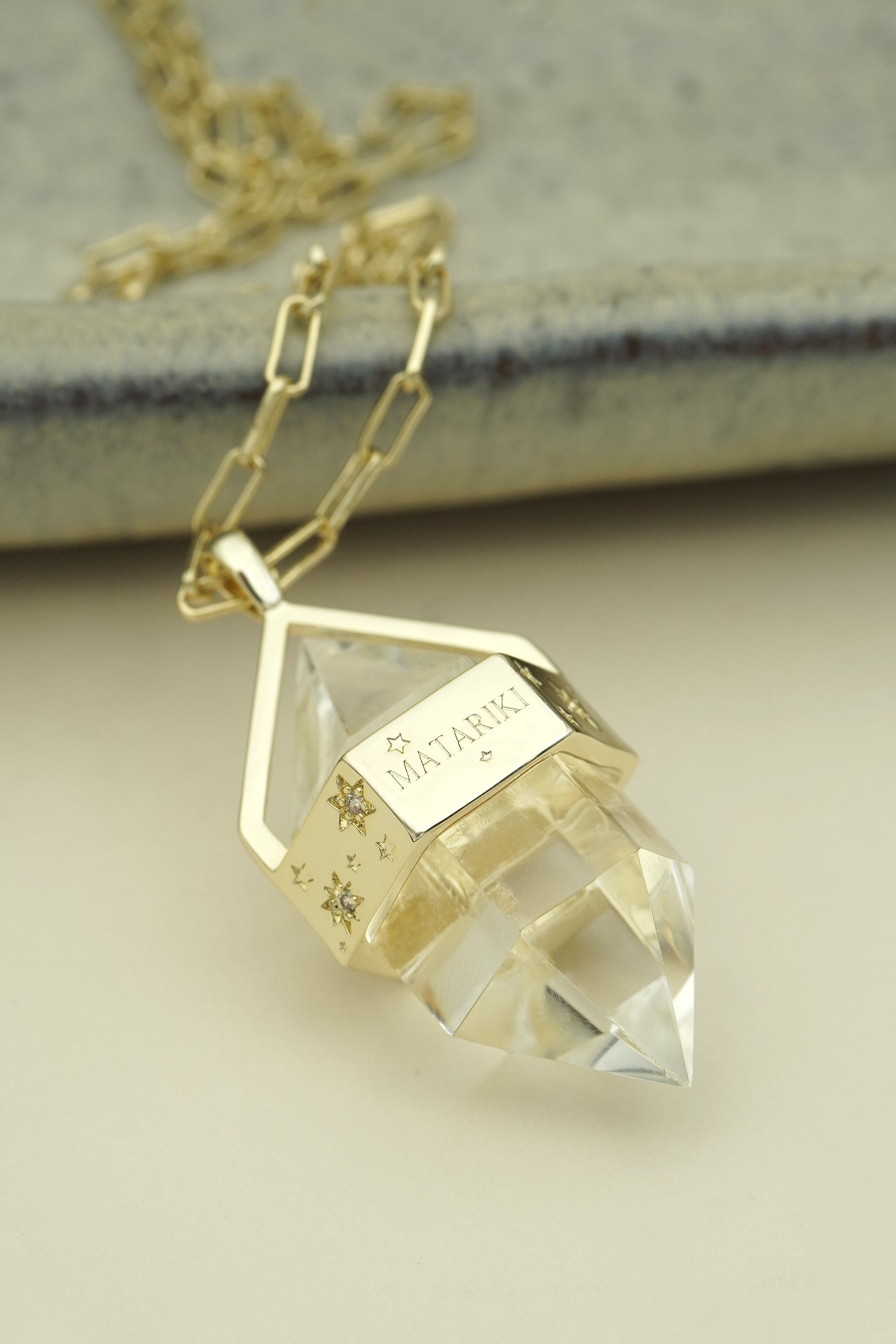 Matariki Clear Quartz Necklace - Gold