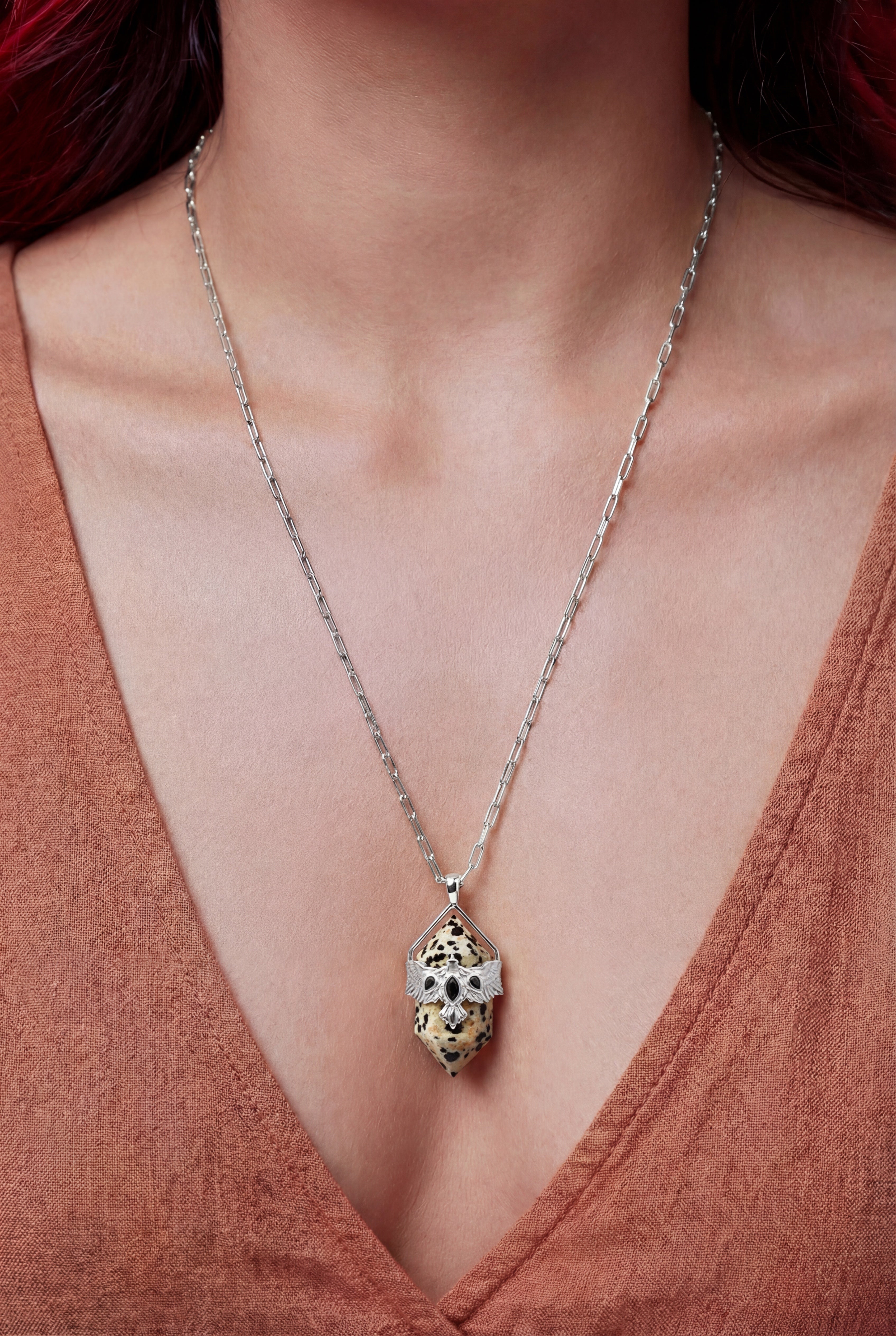 Dalmation Jasper Soar Necklace - Silver