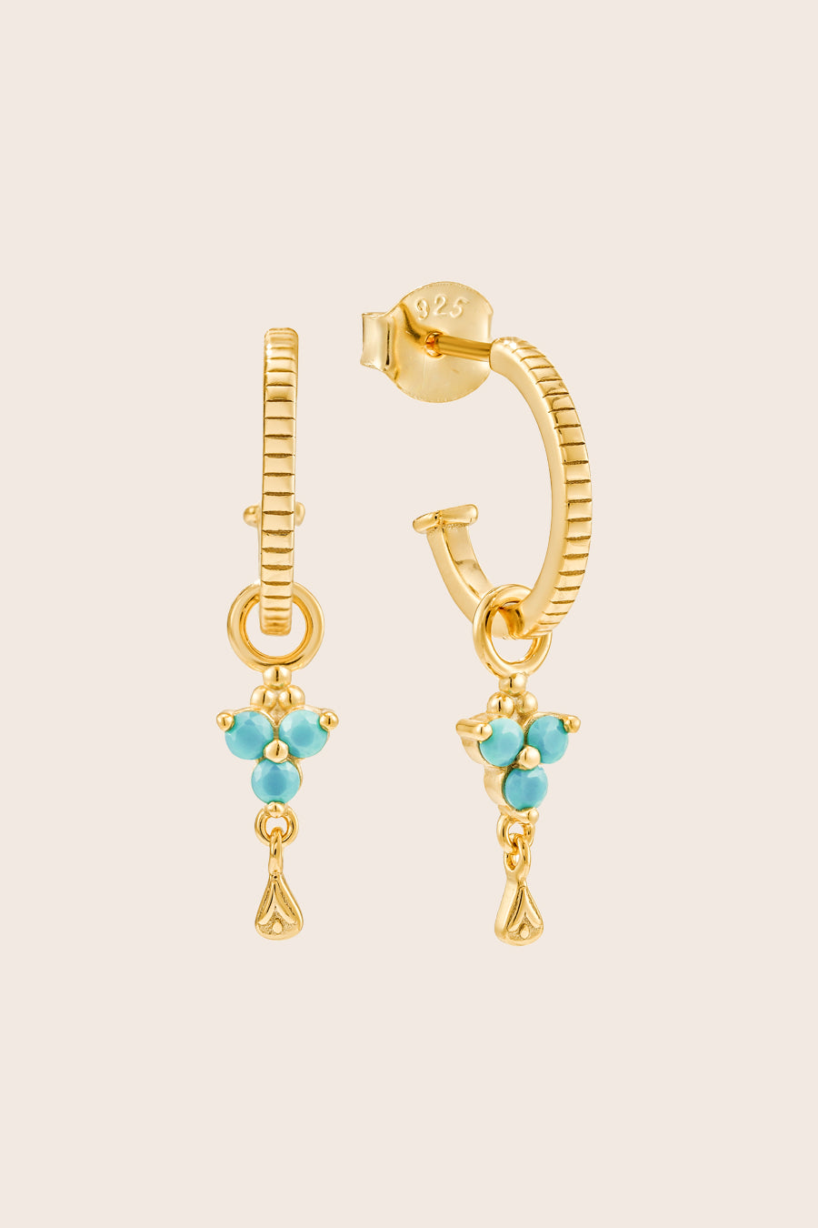 Gold Birthstone Hoops - December/Turquoise