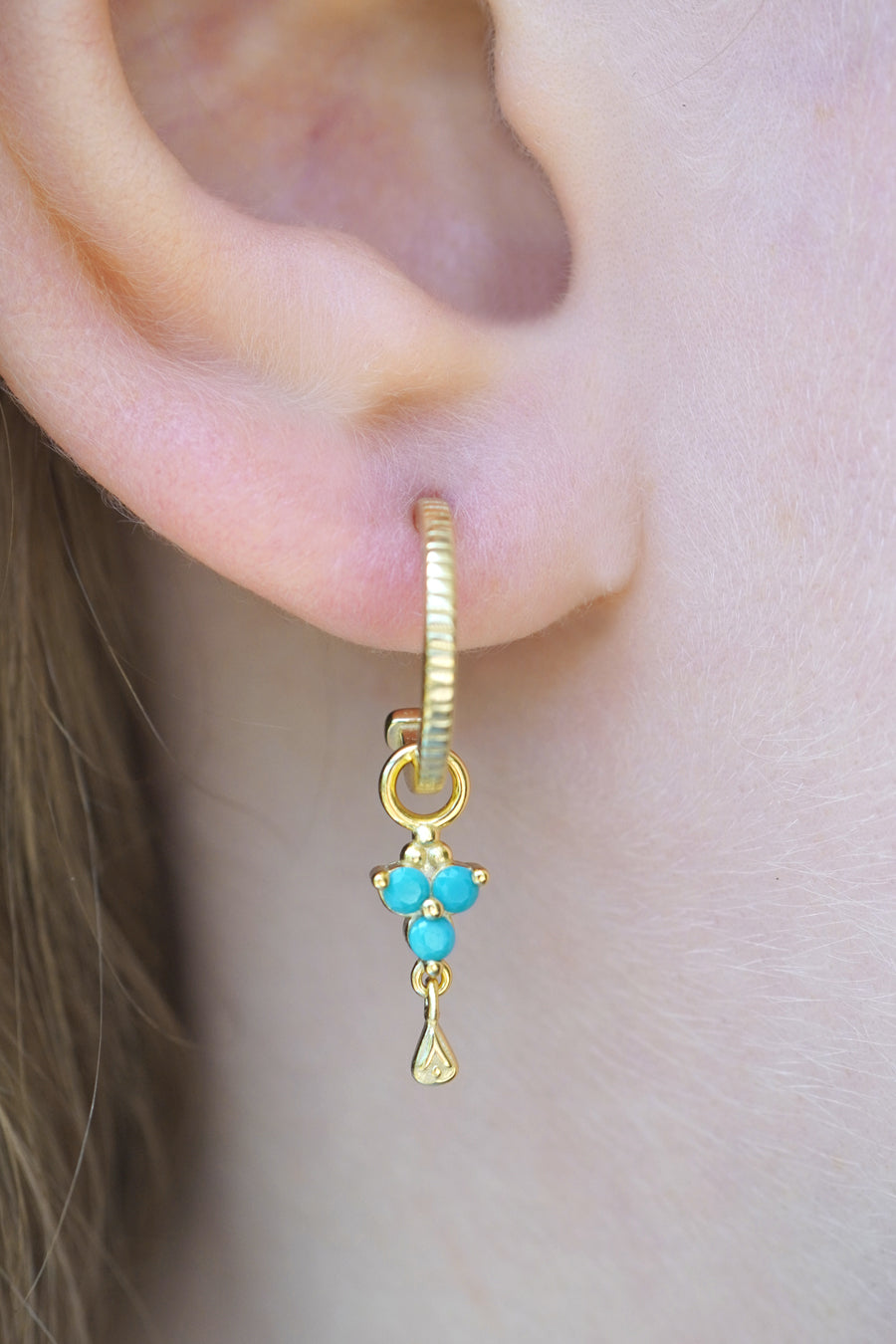 Gold Birthstone Hoops - December/Turquoise