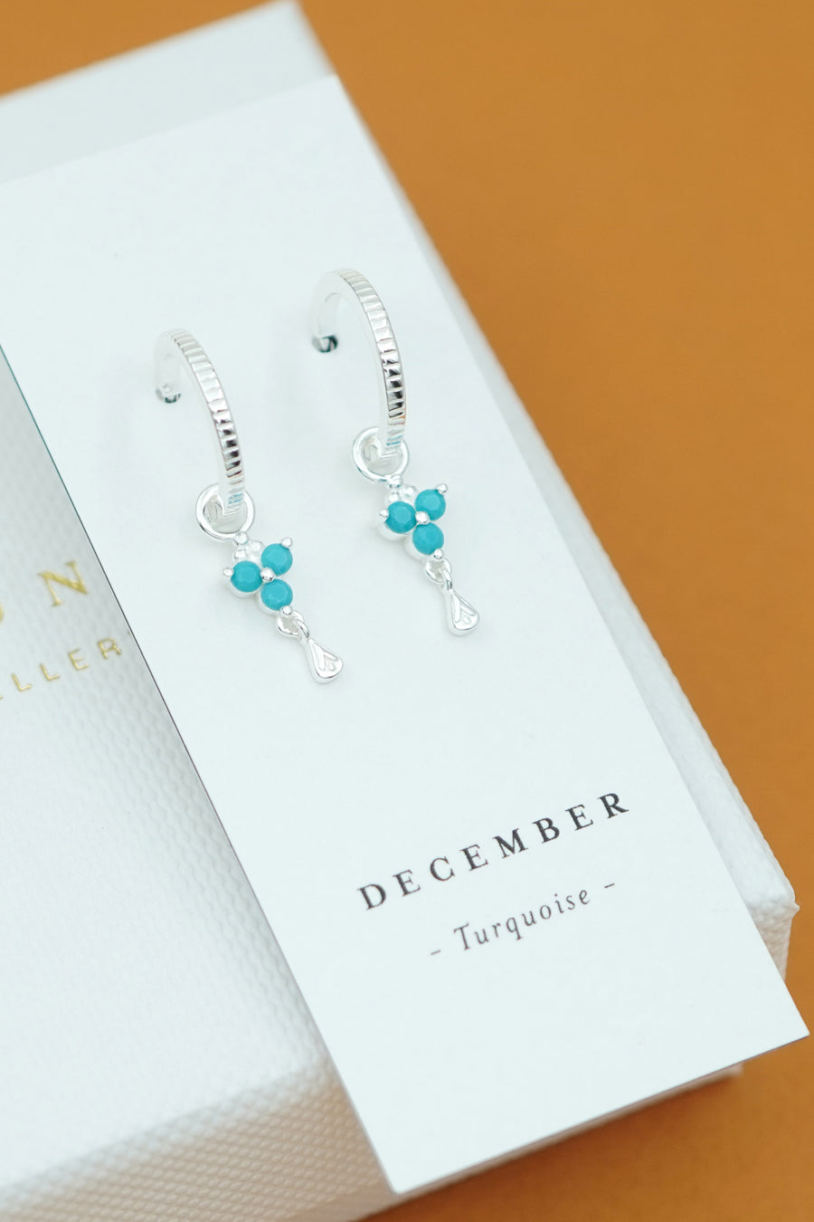 Silver Birthstone Hoops - December/Turquoise