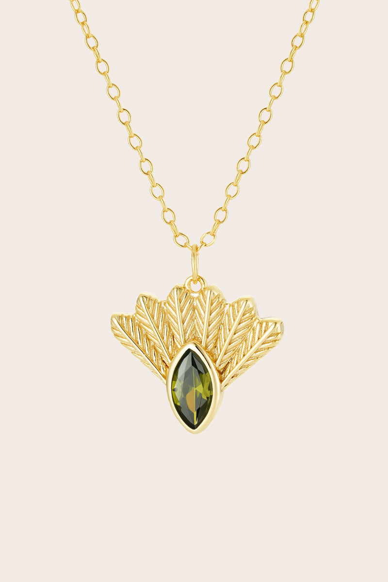 Fantail Messenger Necklace Olive - Gold