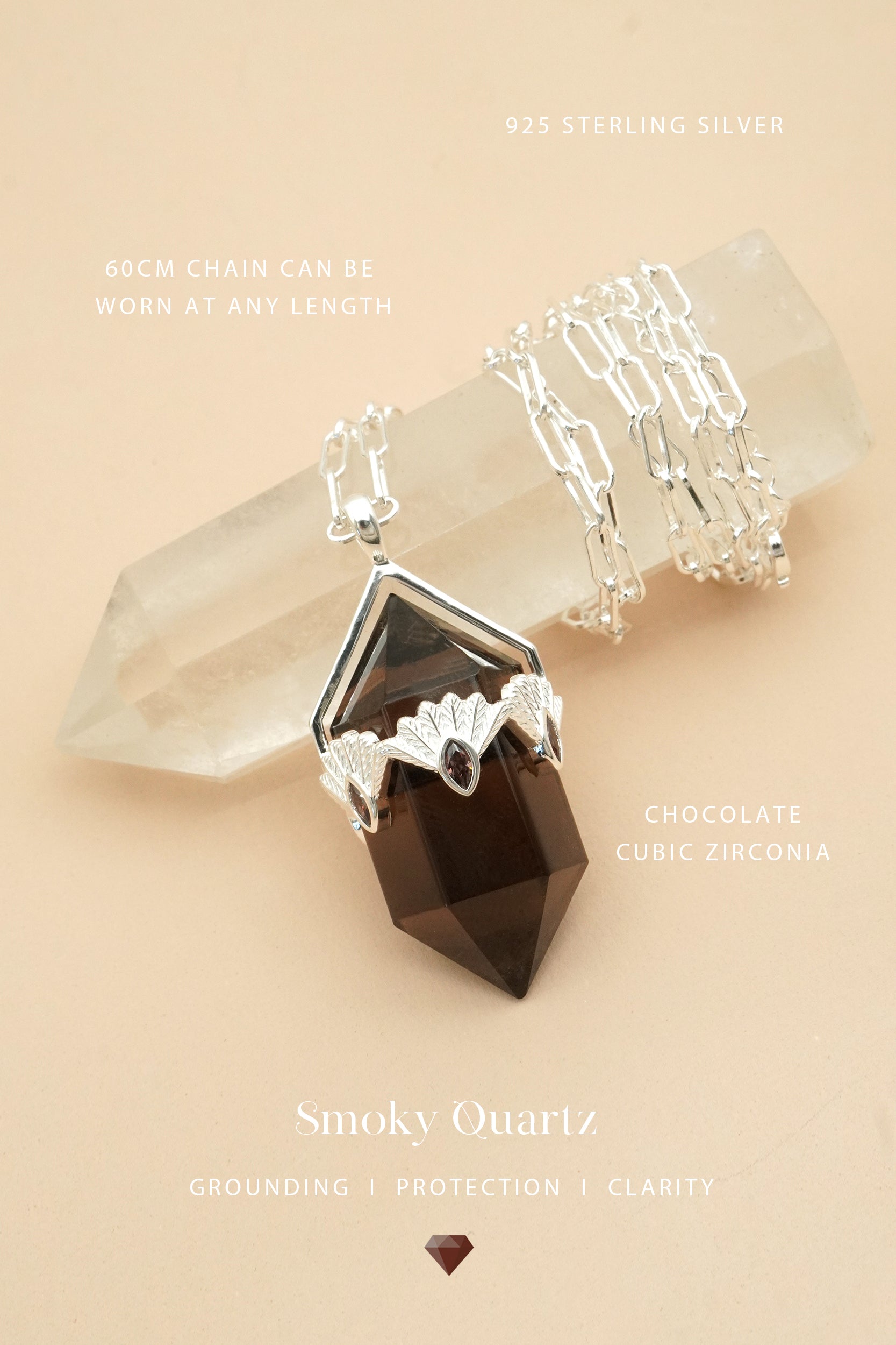 Smoky Quartz Fantail Necklace - Silver