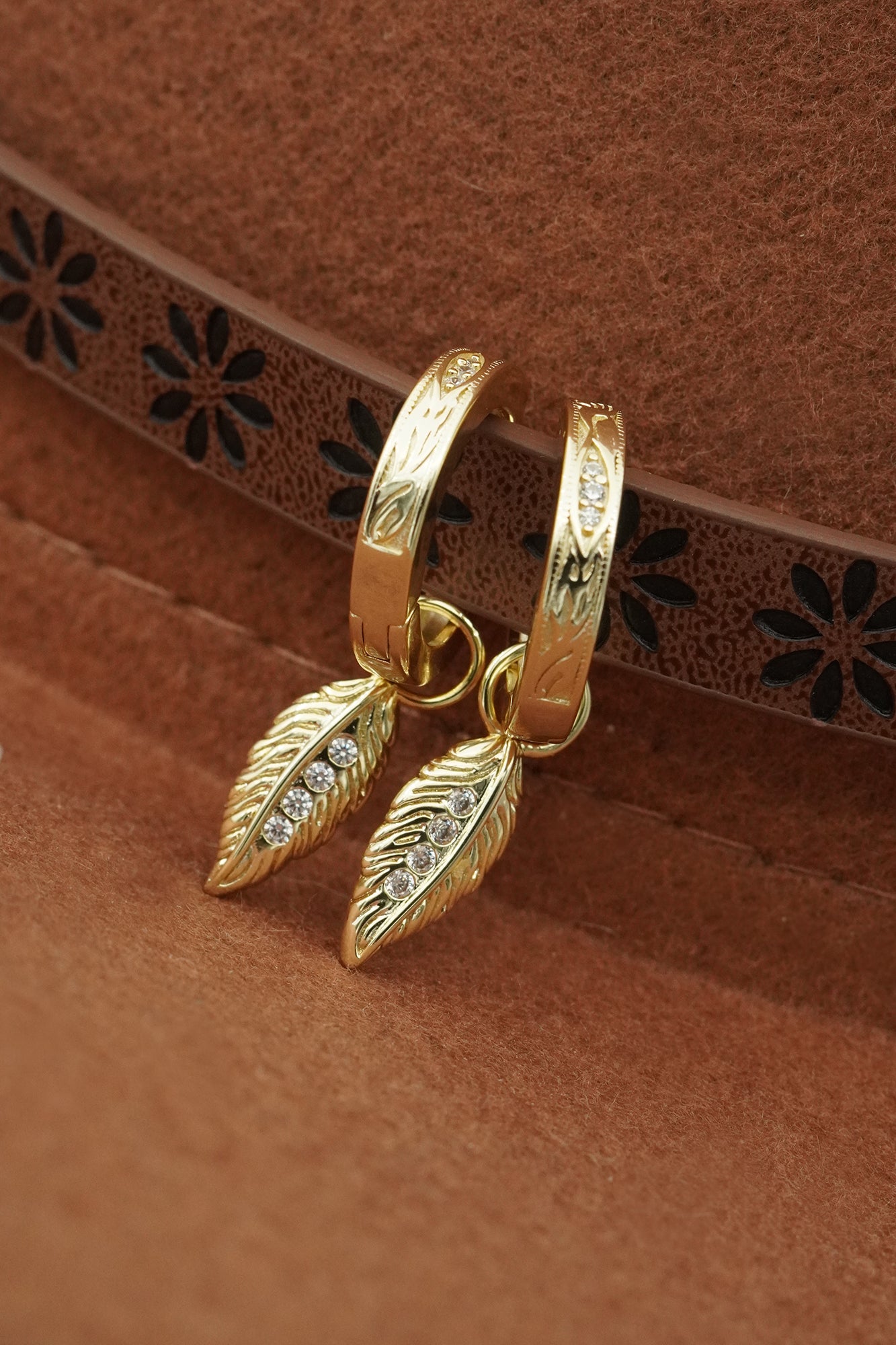 Trust The Path Feather Hoops - Gold