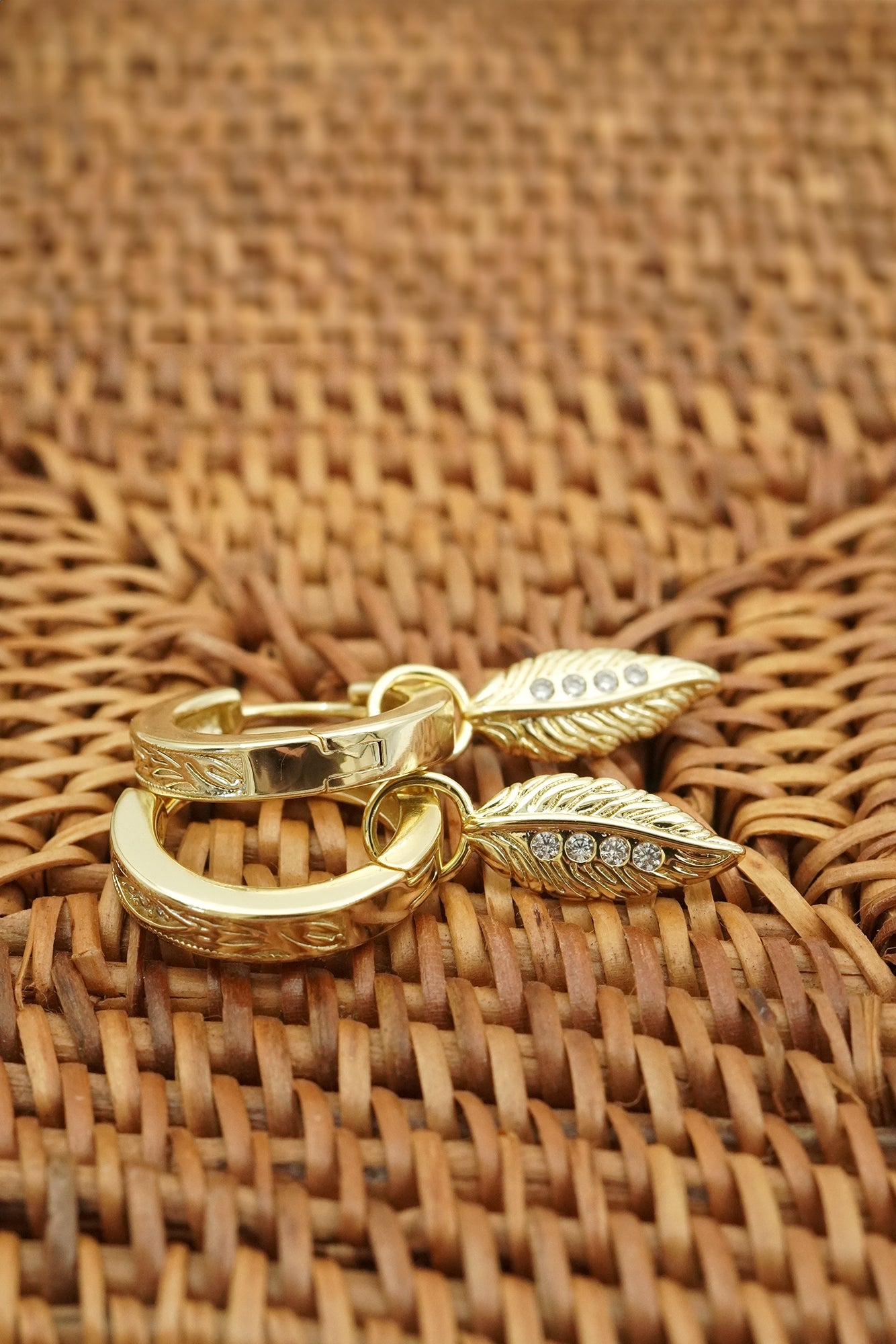 Trust The Path Feather Hoops - Gold