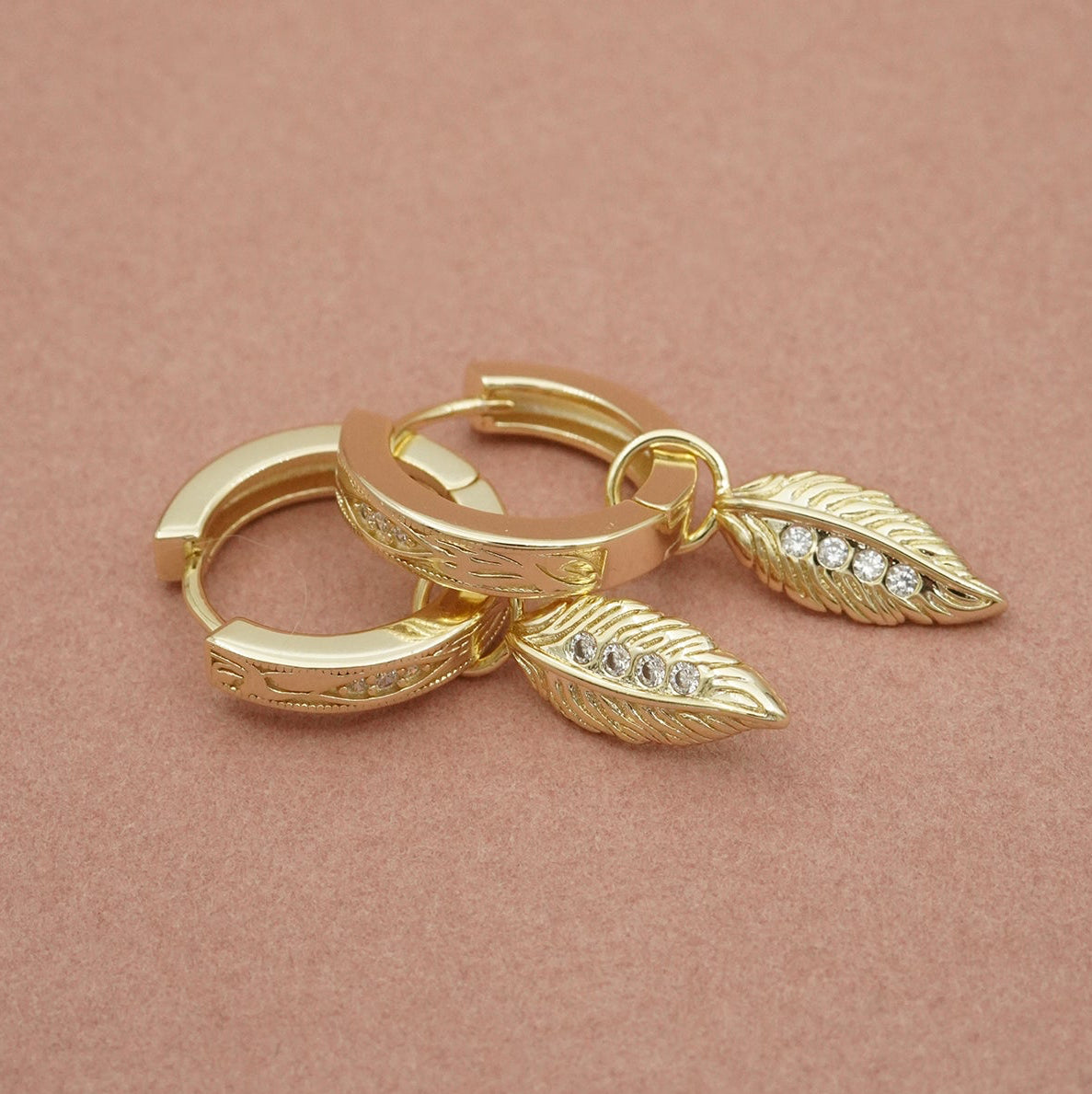 Trust The Path Feather Hoops - Gold