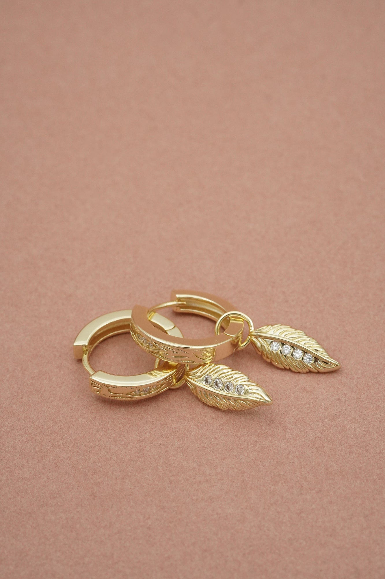 Trust The Path Feather Hoops - Gold