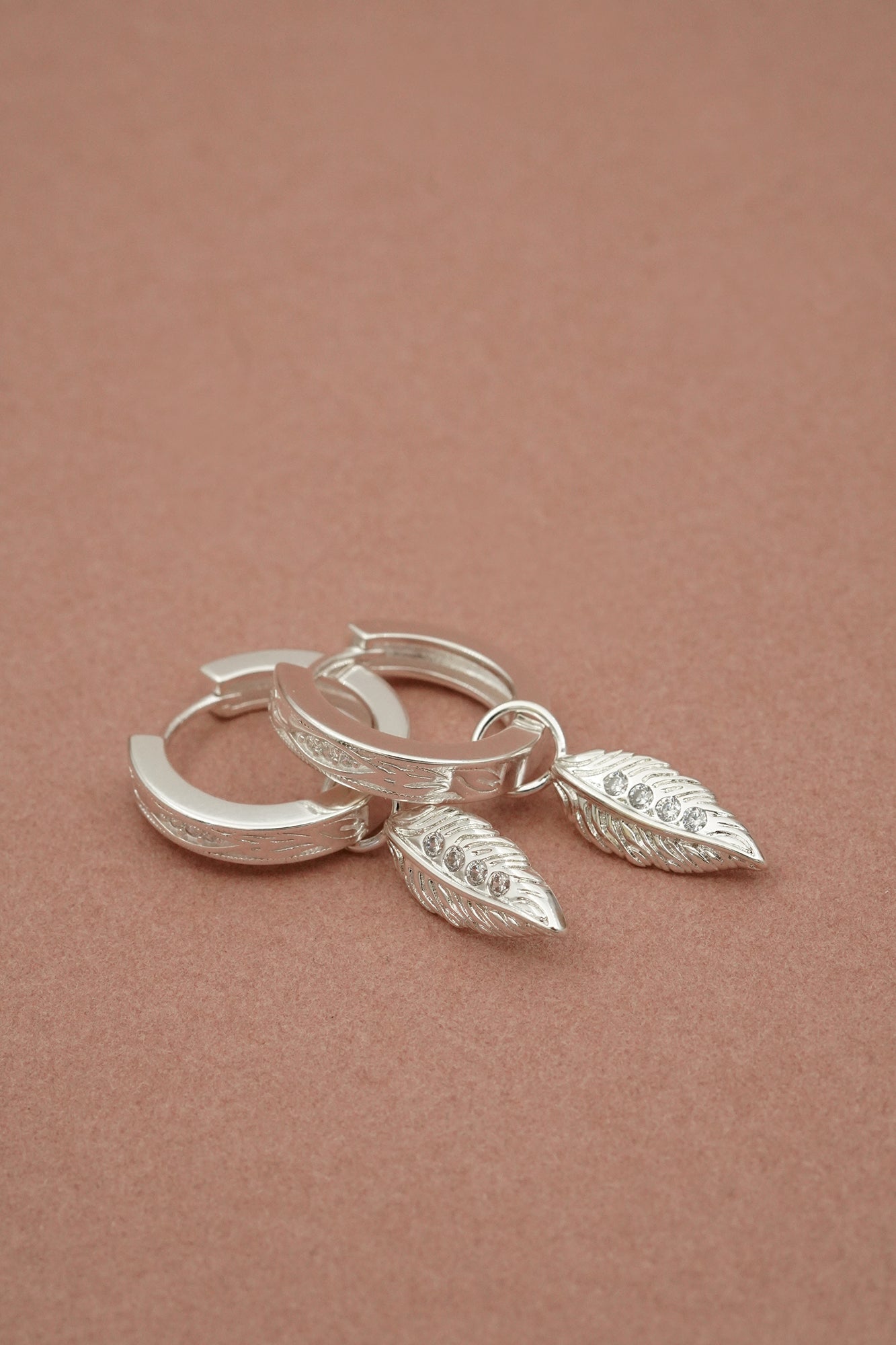 Trust The Path Feather Hoops - Silver