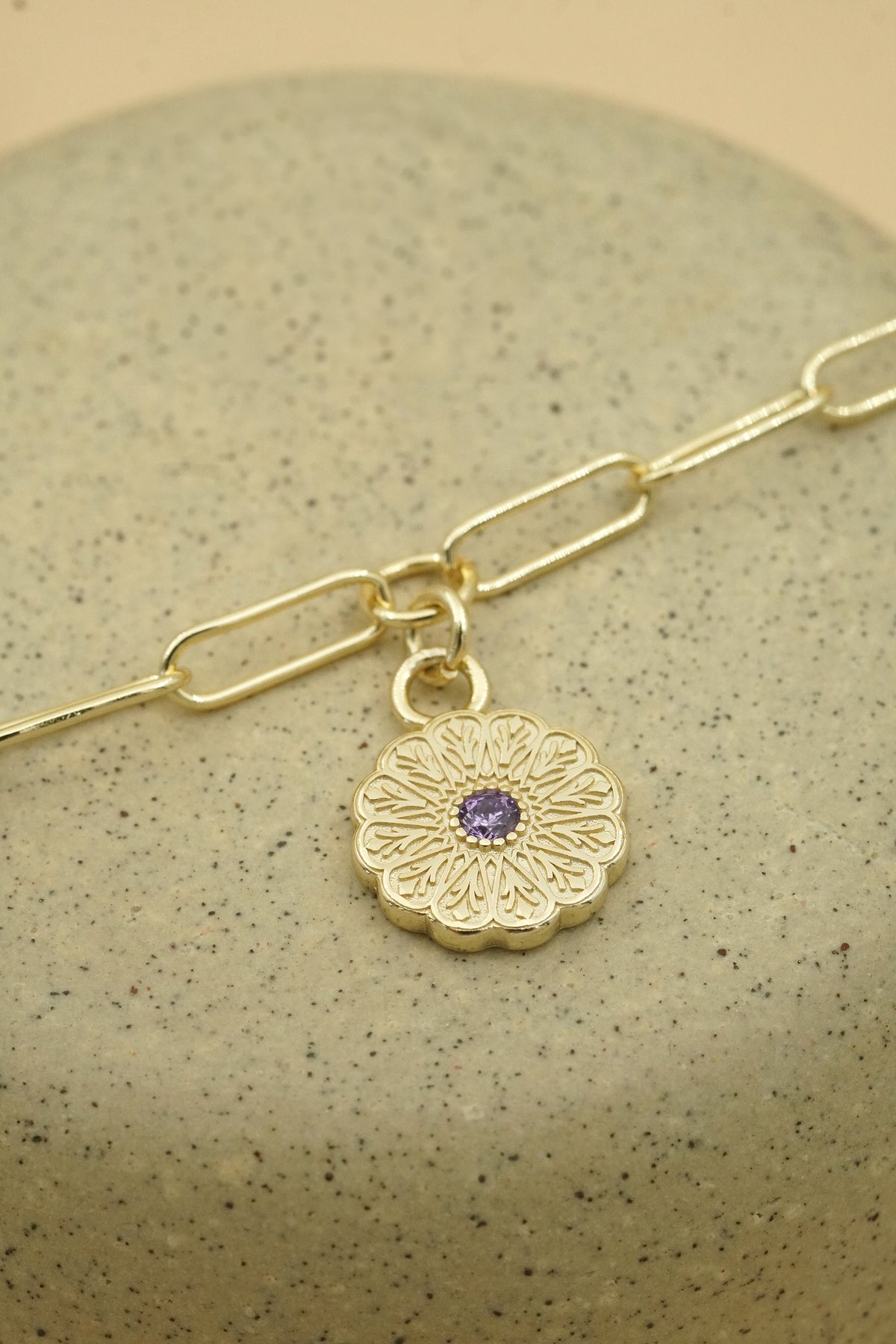 Gold Birthstone Bracelet - February/Amethyst