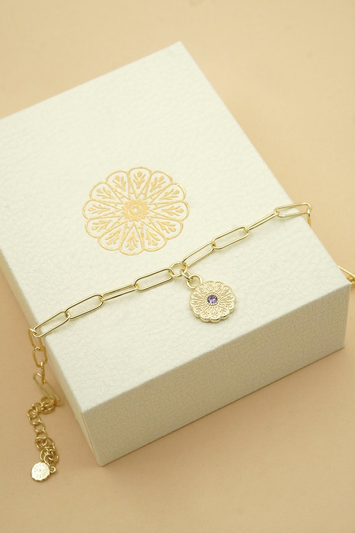 Gold Birthstone Bracelet - February/Amethyst