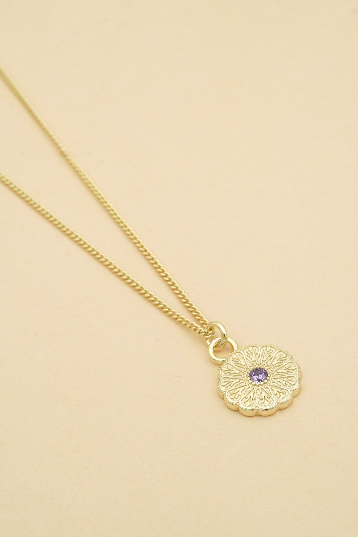 Gold Birthstone Necklace - February/Amethyst