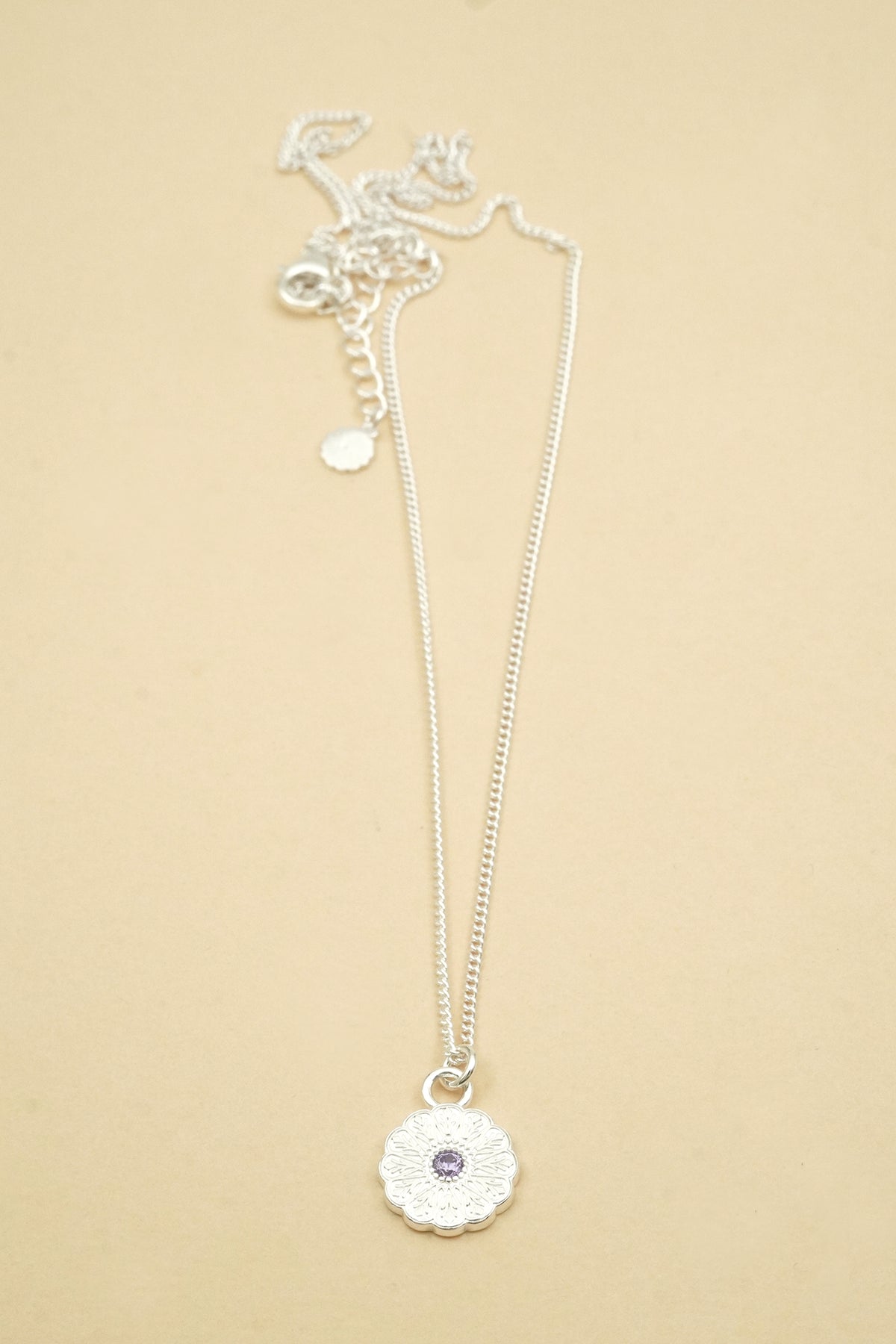 Silver Birthstone Necklace - February/Amethyst