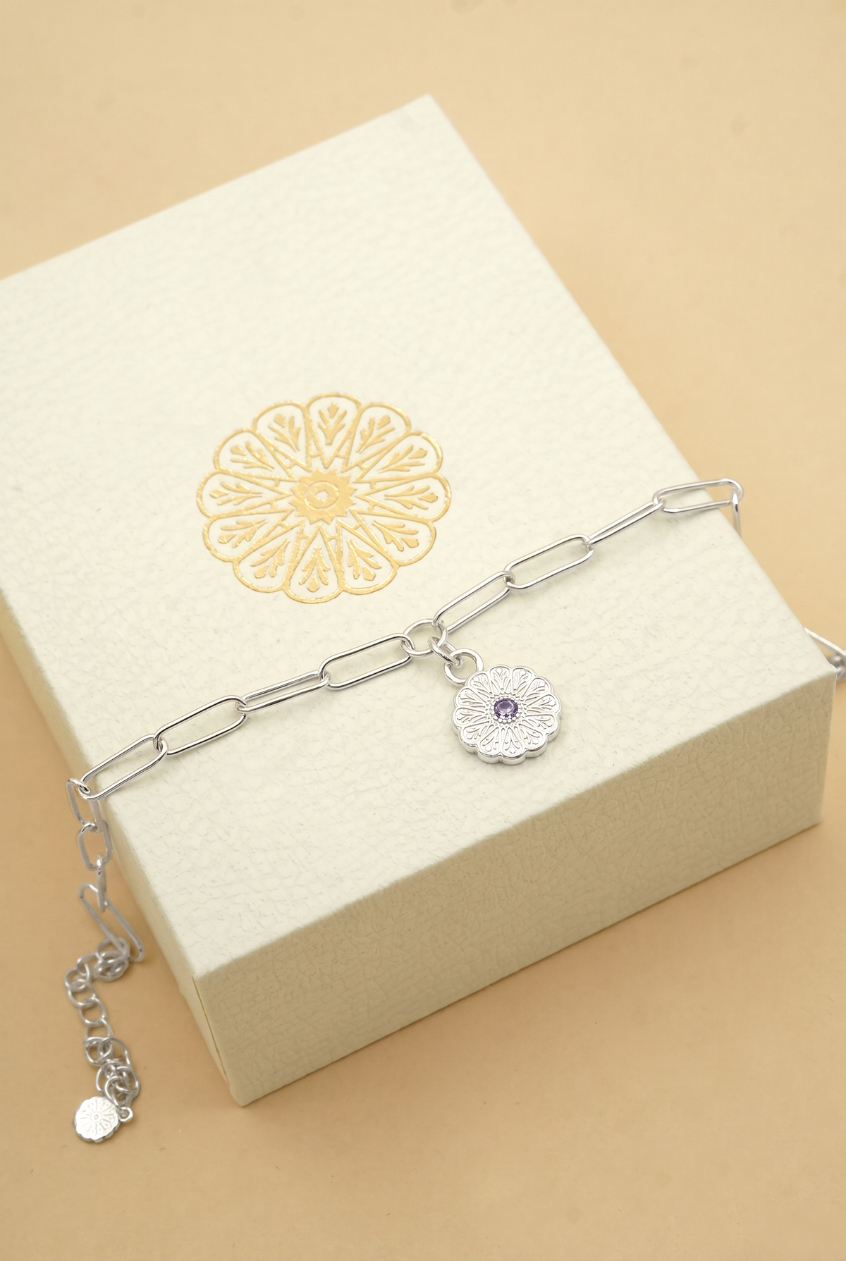 Silver Birthstone Bracelet - February/Amethyst