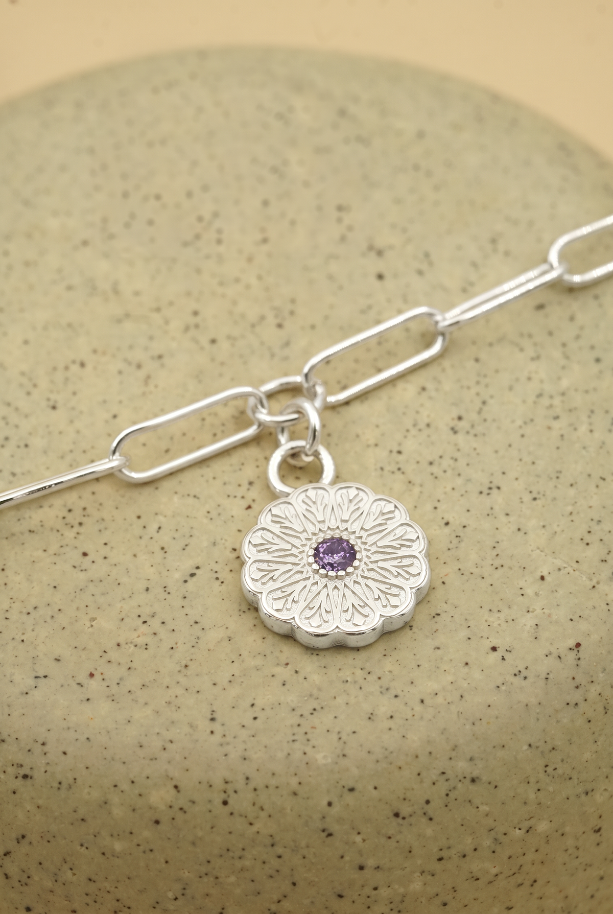 Silver Birthstone Bracelet - February/Amethyst