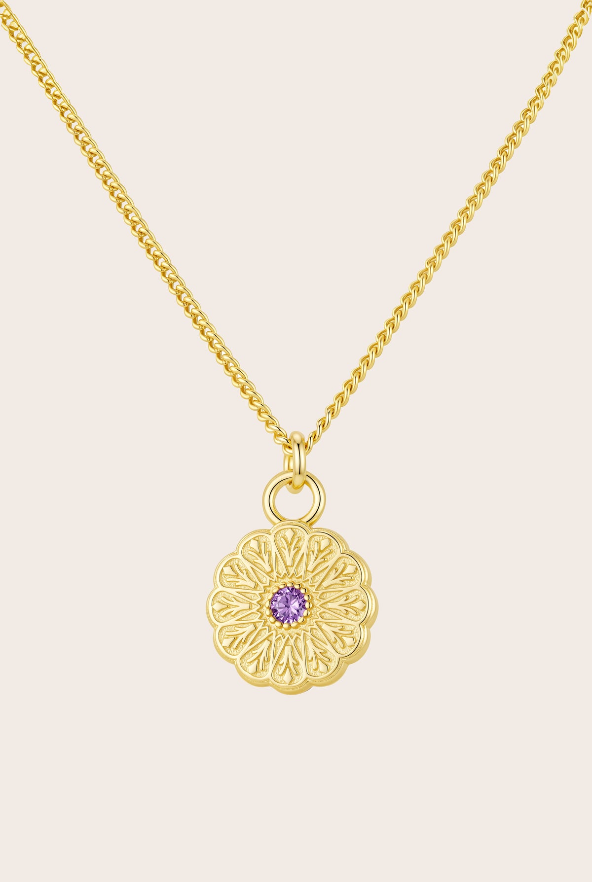 Gold Birthstone Necklace - February/Amethyst