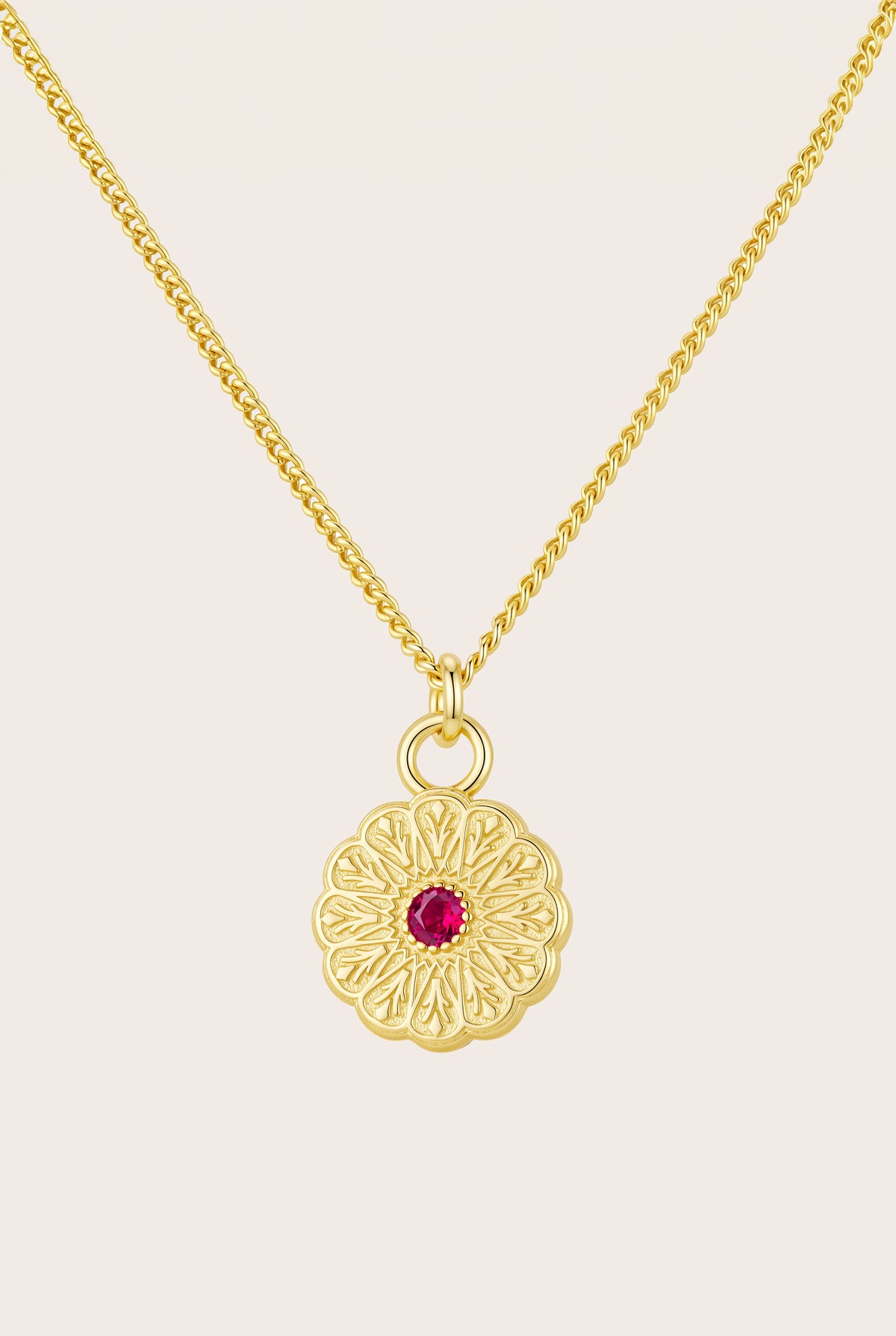 Gold Birthstone Necklace - July/Ruby