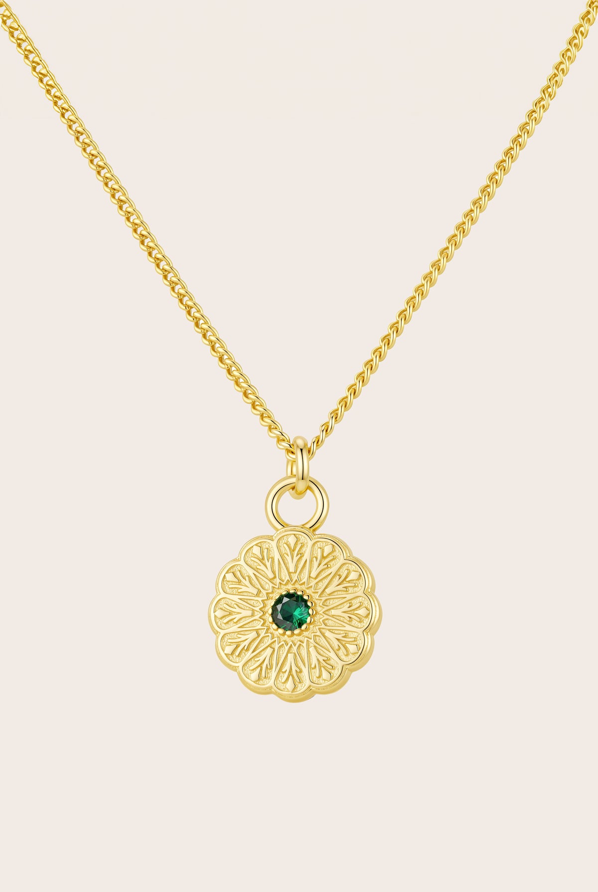Gold Birthstone Necklace - May/Emerald
