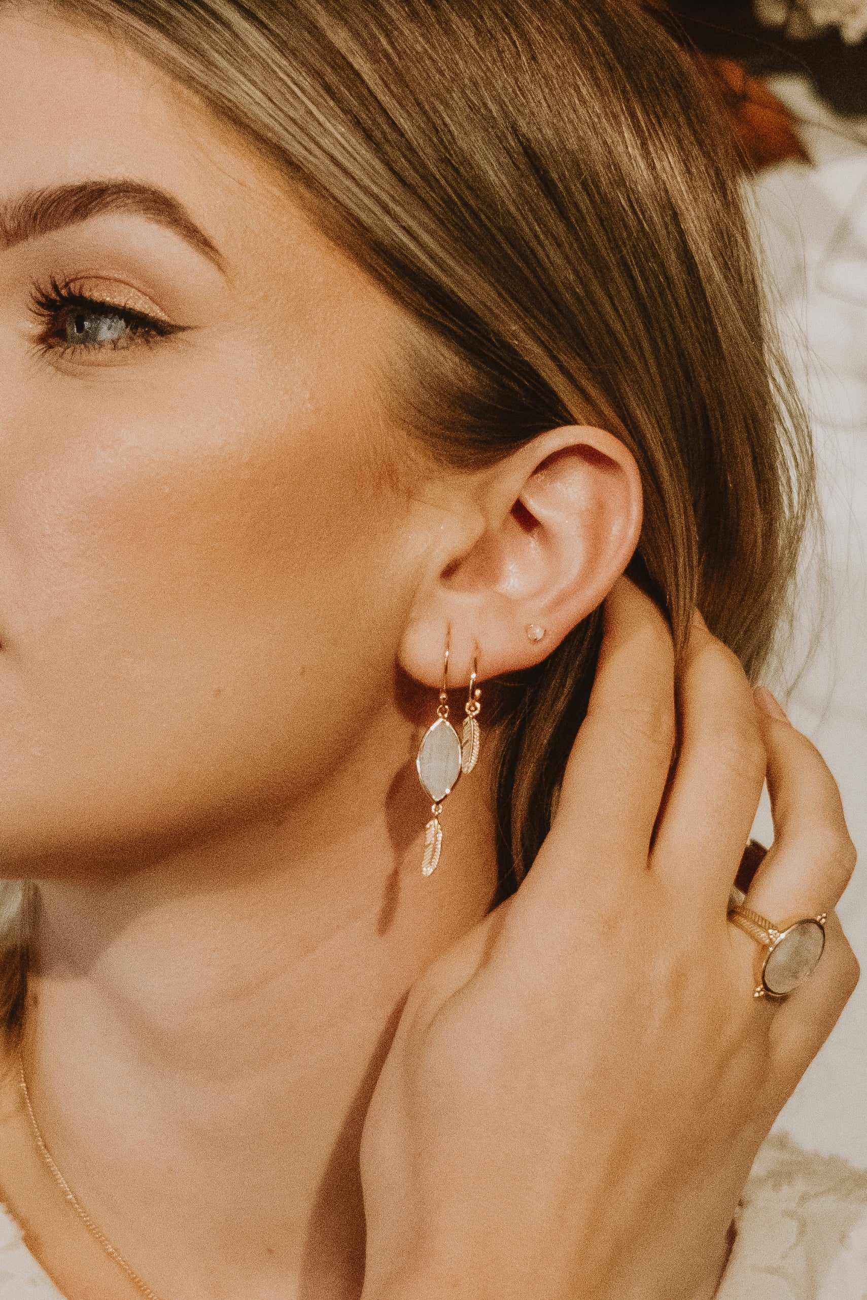 Guardian Angel Moonstone Earrings - Gold