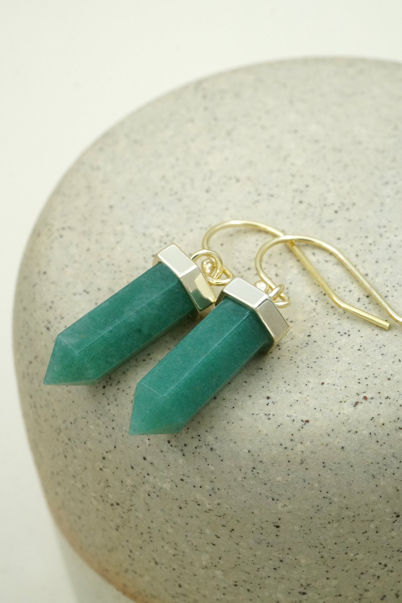 Green Aventurine Open Heart Earrings - Gold