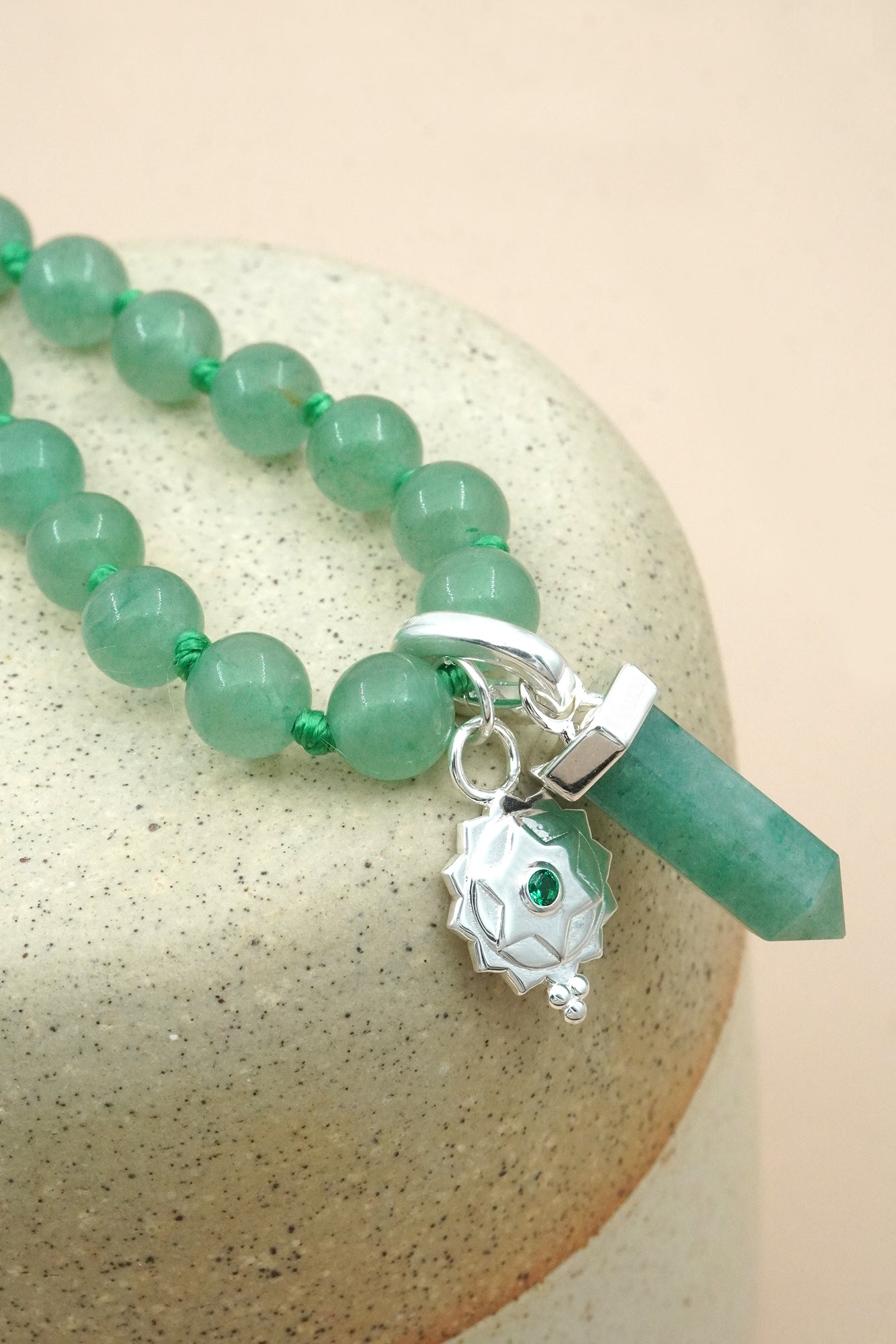 Heart Chakra Mala Necklace - Silver