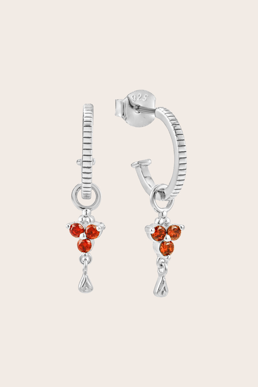 Silver Birthstone Hoops - January/Garnet