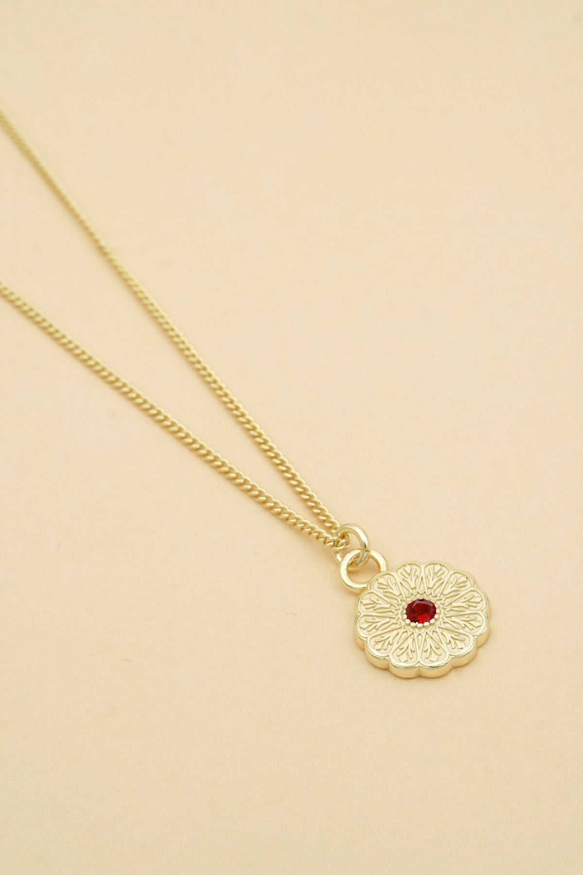 Gold Birthstone Necklace - January/Garnet