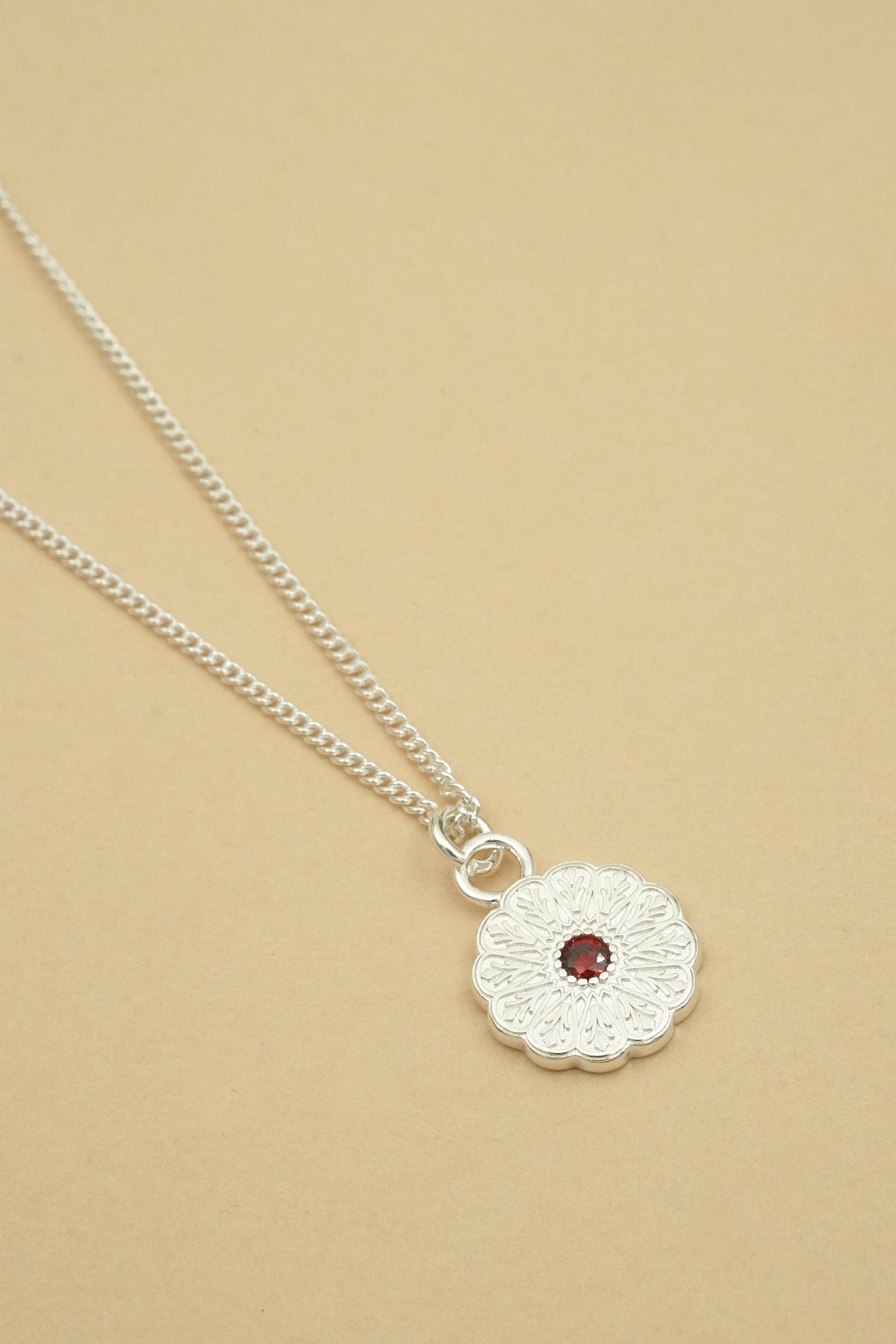 Silver Birthstone Necklace - January/Garnet