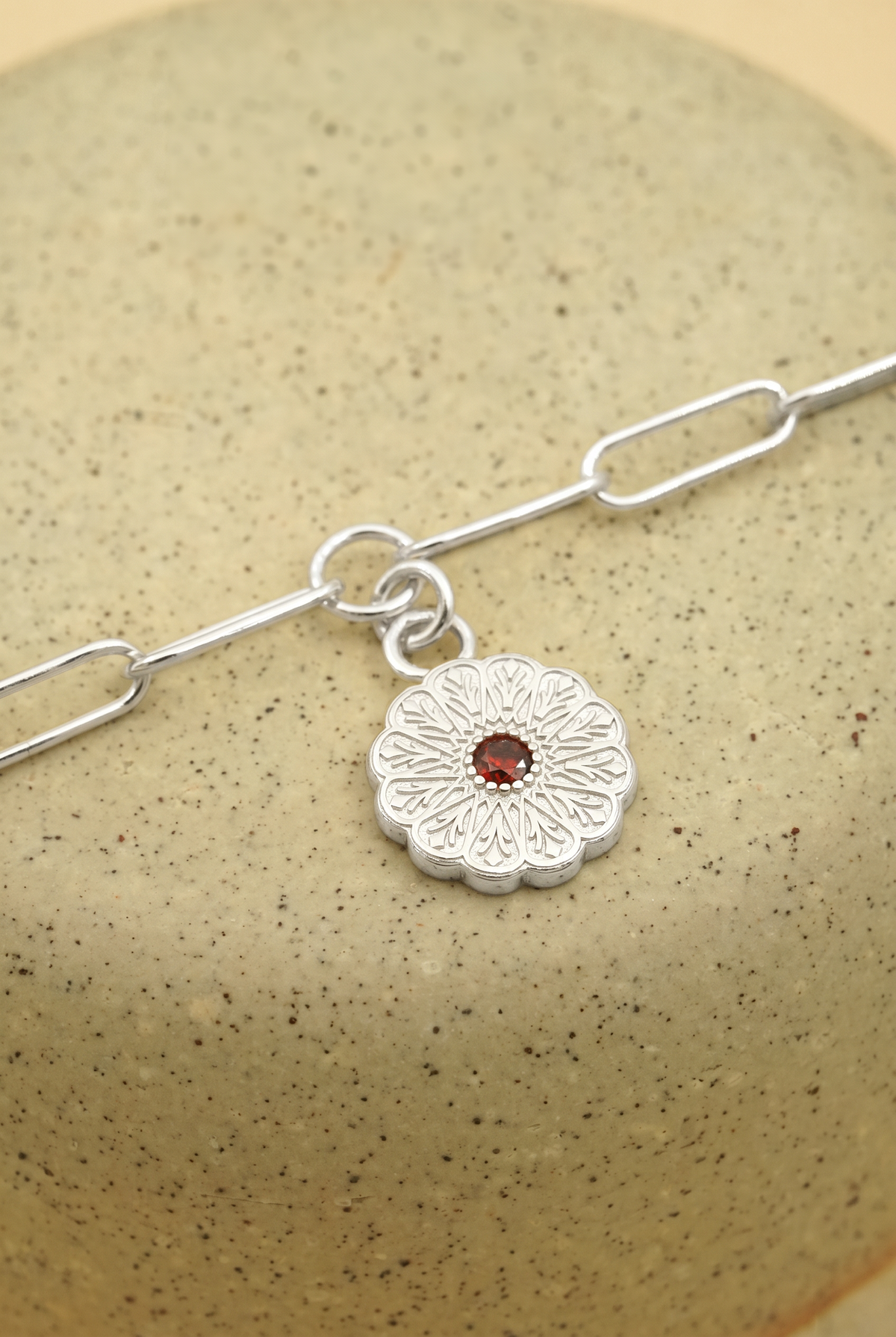 Silver Birthstone Bracelet - January/Garnet
