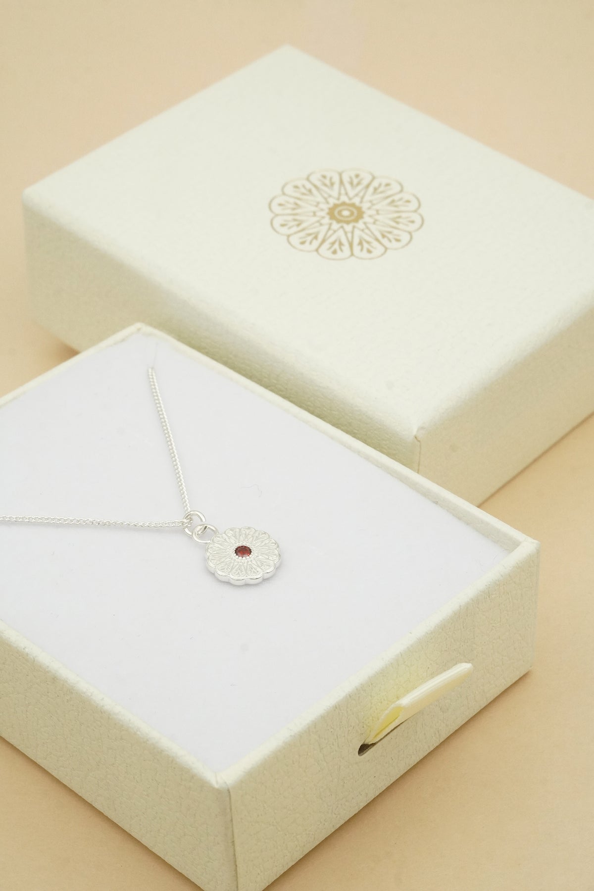Silver Birthstone Necklace - January/Garnet