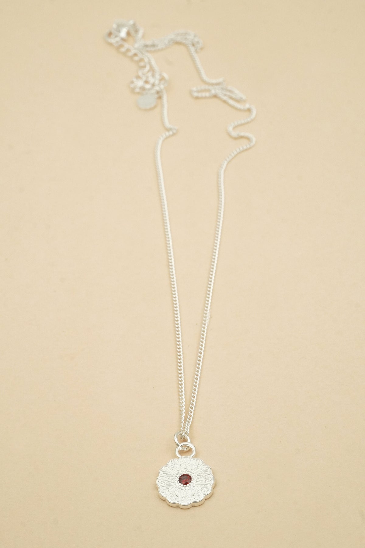 Silver Birthstone Necklace - January/Garnet