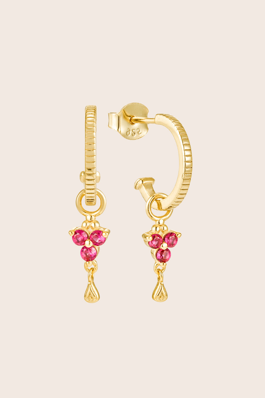 Gold Birthstone Hoops - July/Ruby