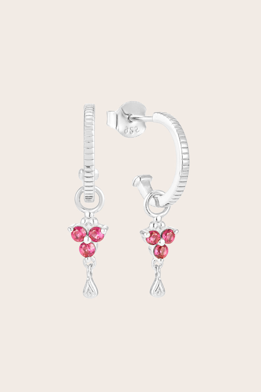 Silver Birthstone Hoops - July/Ruby