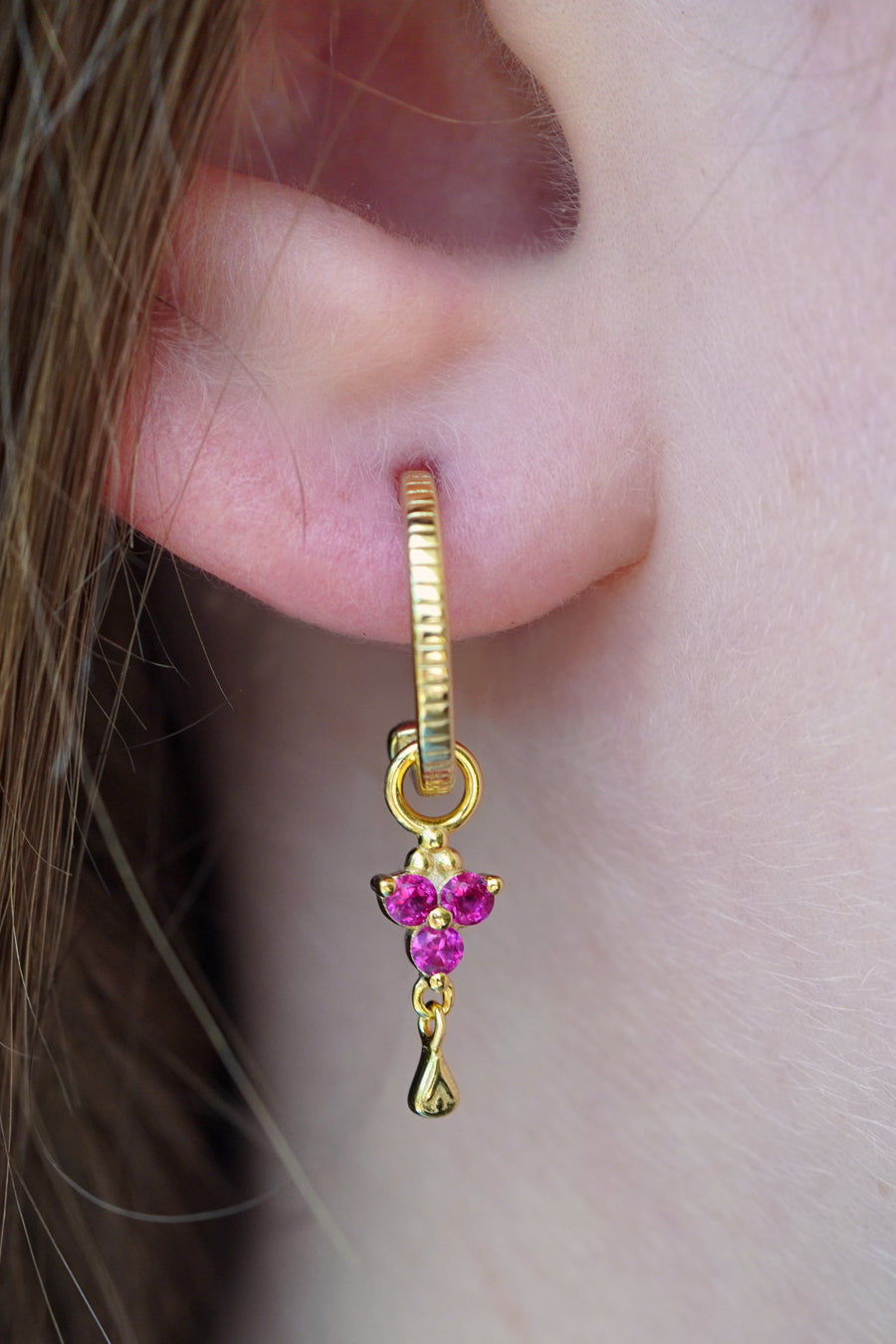 Gold Birthstone Hoops - July/Ruby