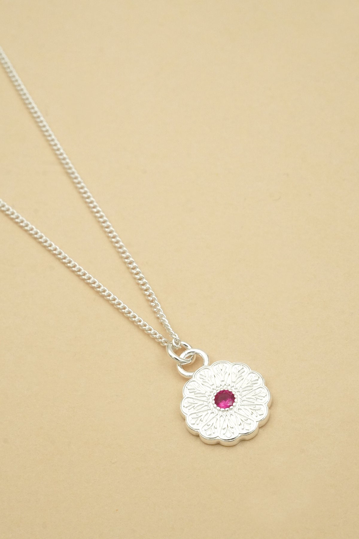 Silver Birthstone Necklace - July/Ruby