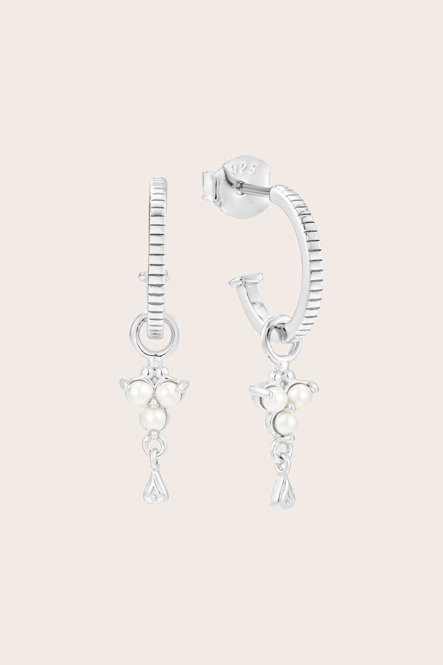 Silver Birthstone Hoops - June/Pearl