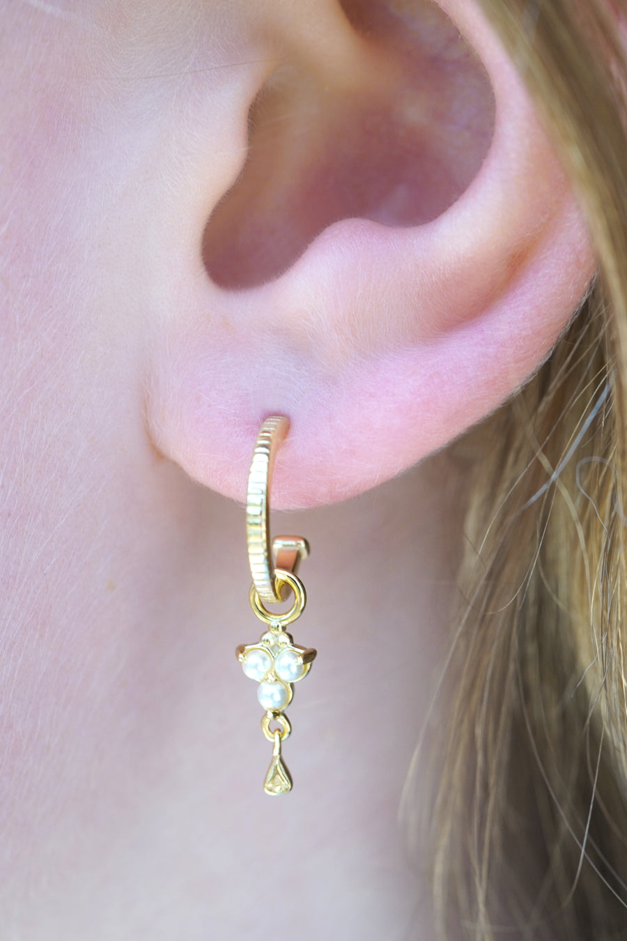 Gold Birthstone Hoops - June/Pearl