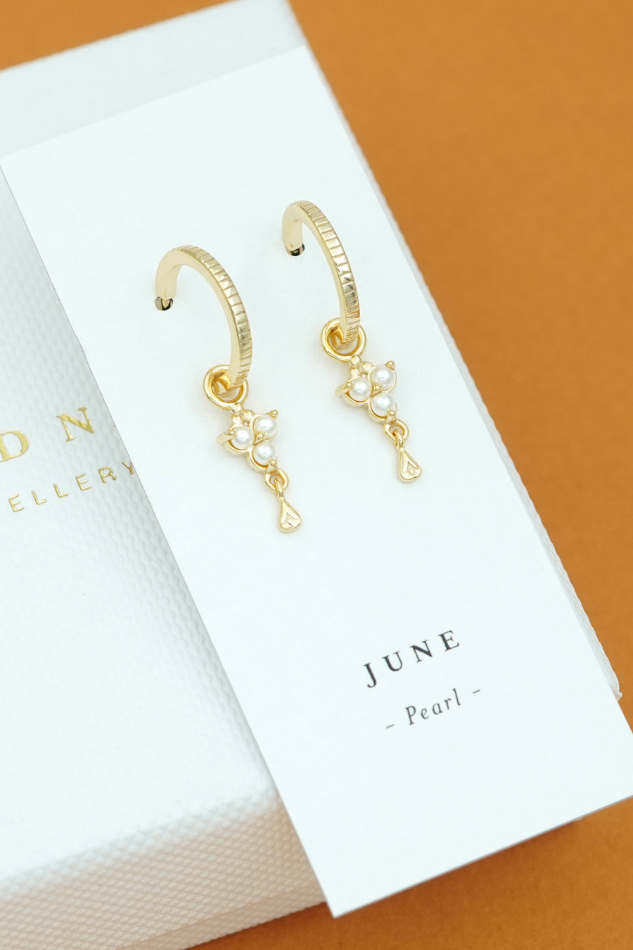 Gold Birthstone Hoops - June/Pearl