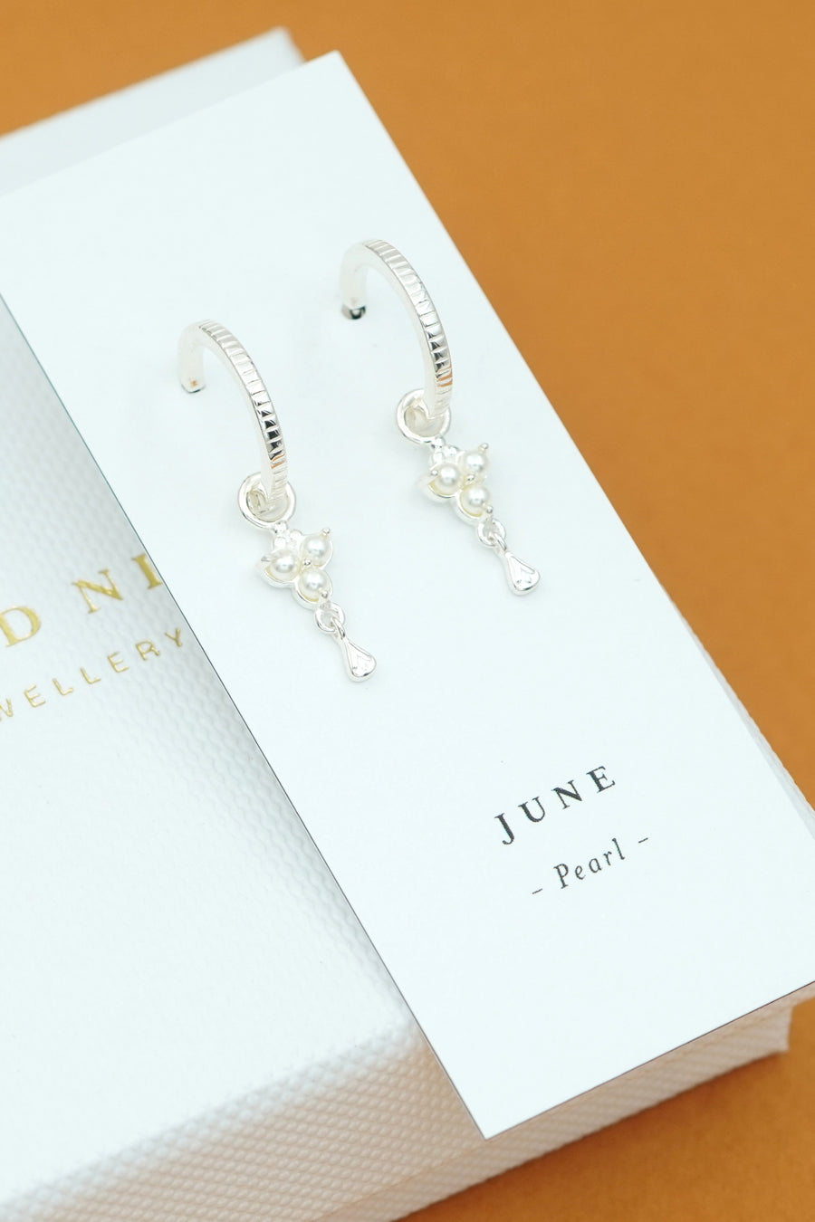 Silver Birthstone Hoops - June/Pearl