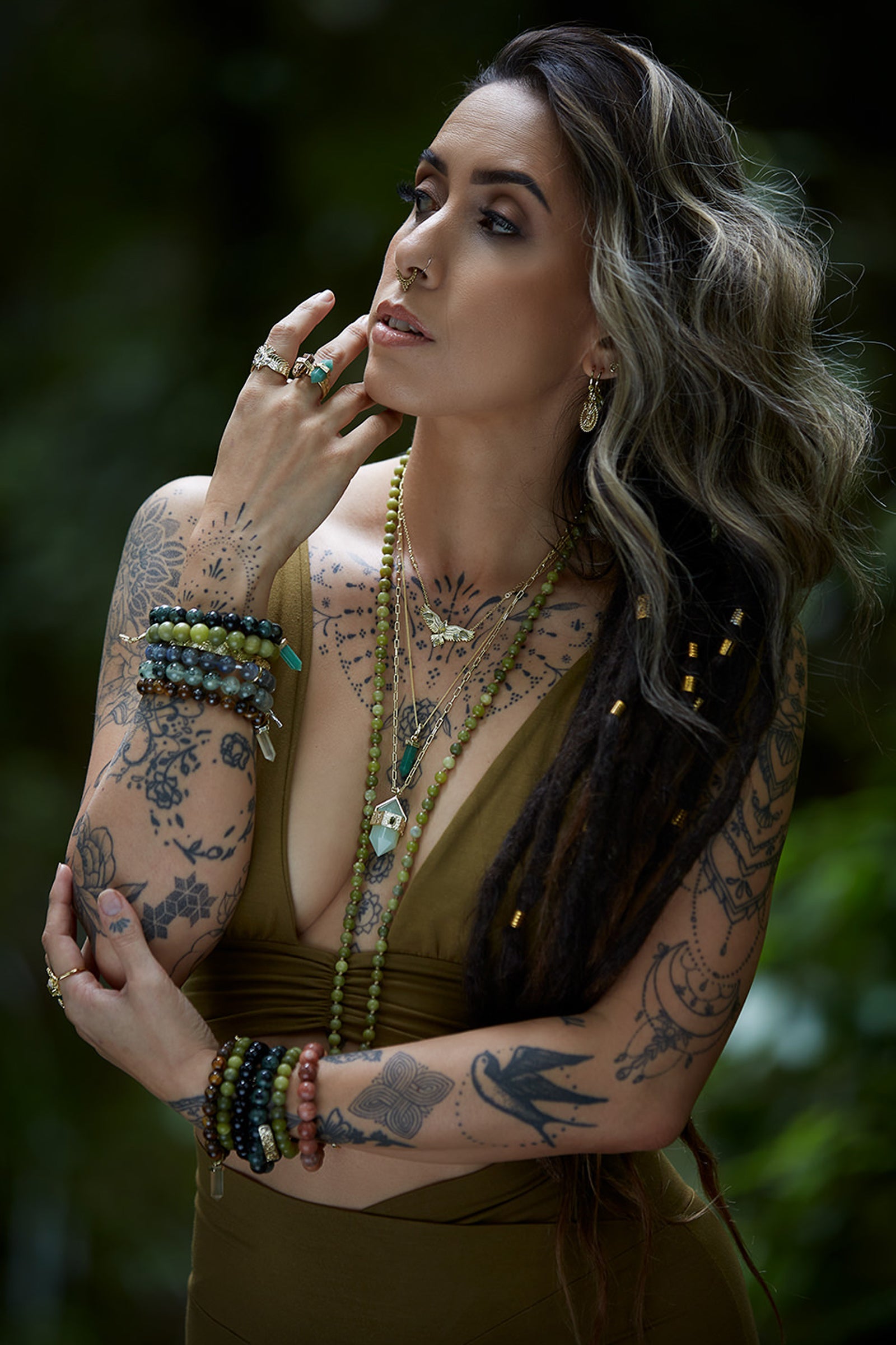 Soar Crystal Necklace Green- Gold