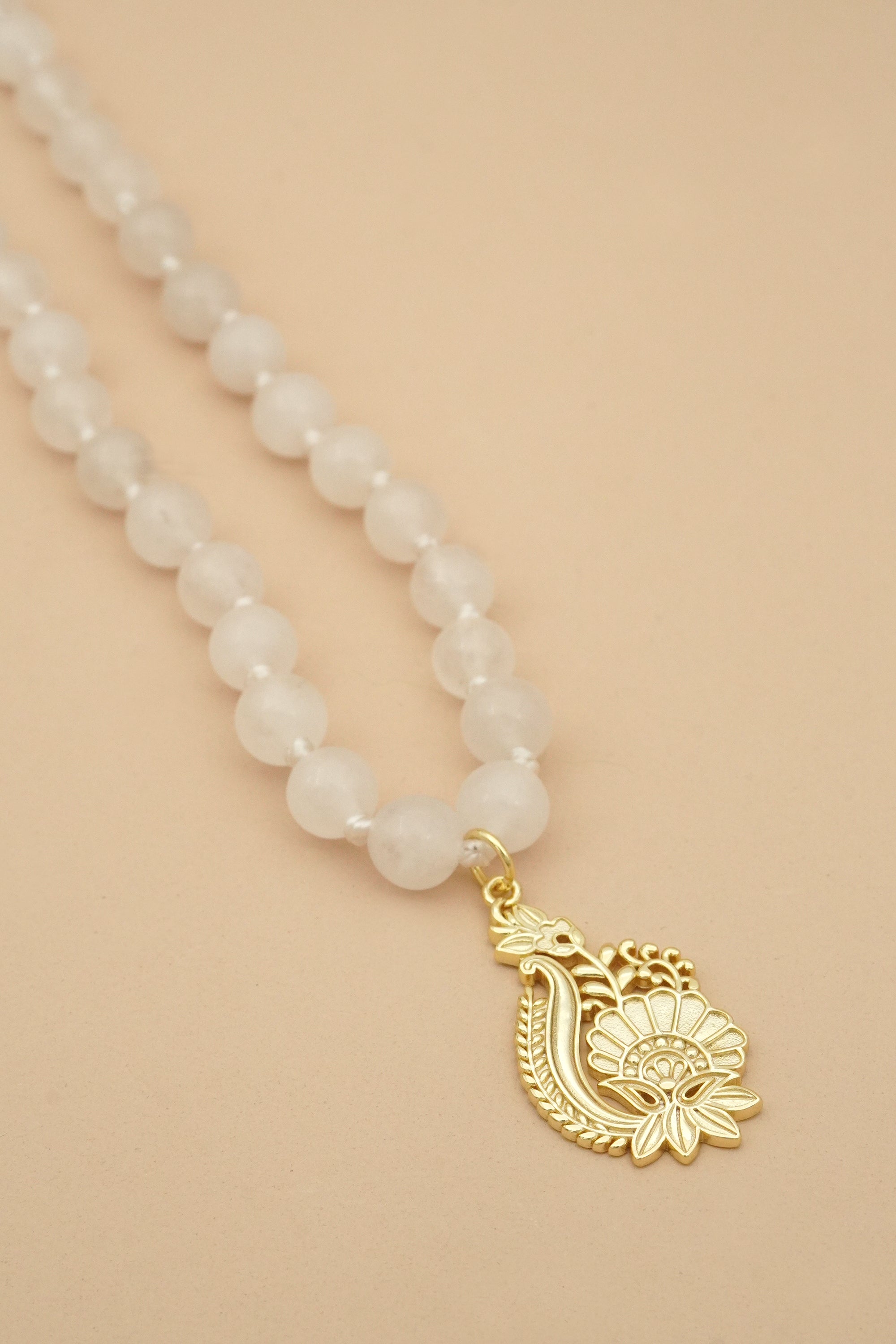 In Bloom Rose Quartz Mala Necklace - Gold